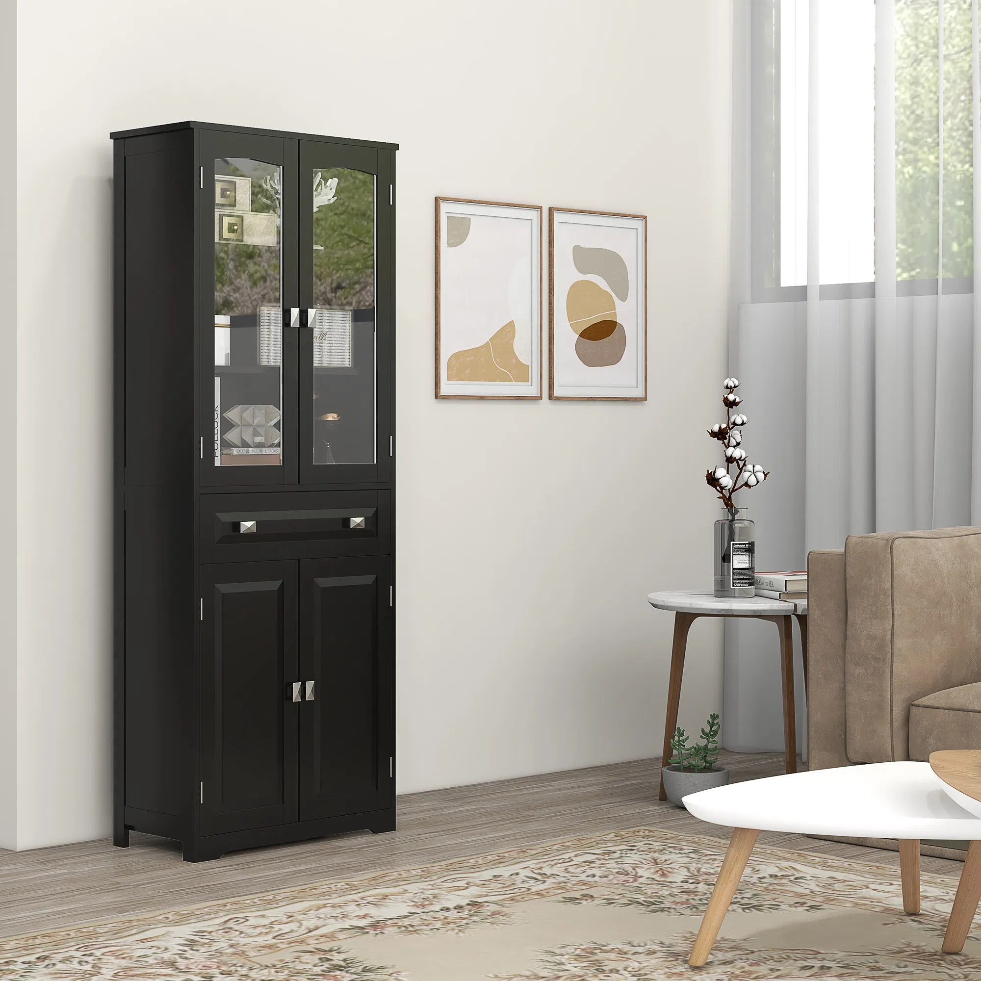 63" 4-Door Kitchen Pantry Cabinet, Freestanding Storage Cabinet Cupboard with Adjustable Shelves, Black photo 5