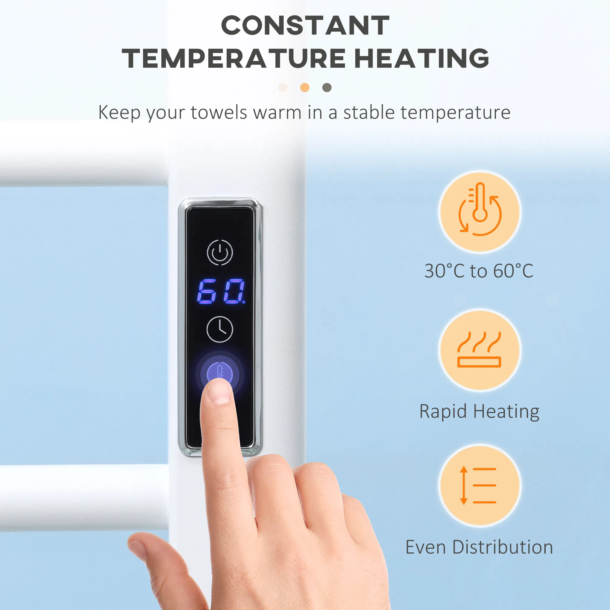 8-Bar Heated Towel Warmer Rack with Built-in Timer and LED Indicators, Wall Mounted & Free Standing Carbon Steel Electric Towel Bar with Adjustable Temperature, White photo 3