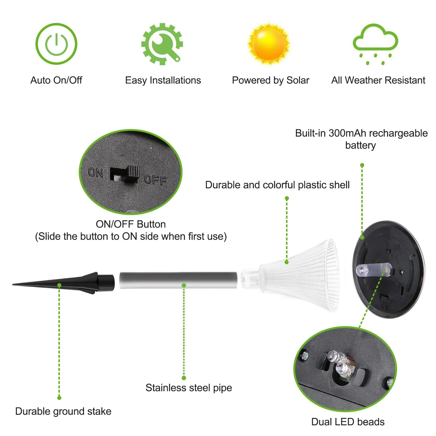 4 Packs Outdoor Solar Garden Pathway Lights, Color Changing LED Landscape Lighting, IP44 Weather-Resistant Stainless-Steel , PC Lights for Backyard Walkway photo 3