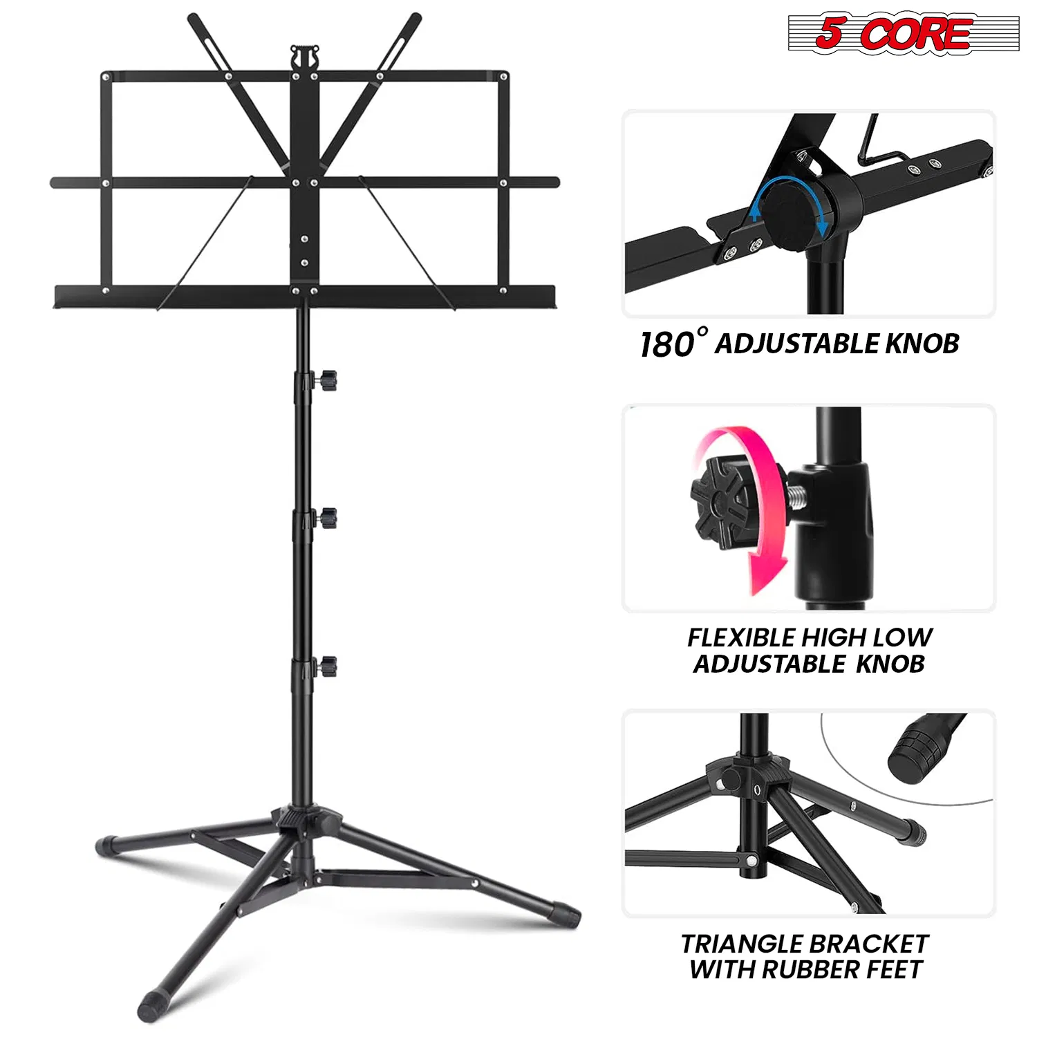 5 Core Music Stand Adjustable Desktop Book Stands Portable Sheet Holder All Metal Foldable Bookstand photo 3