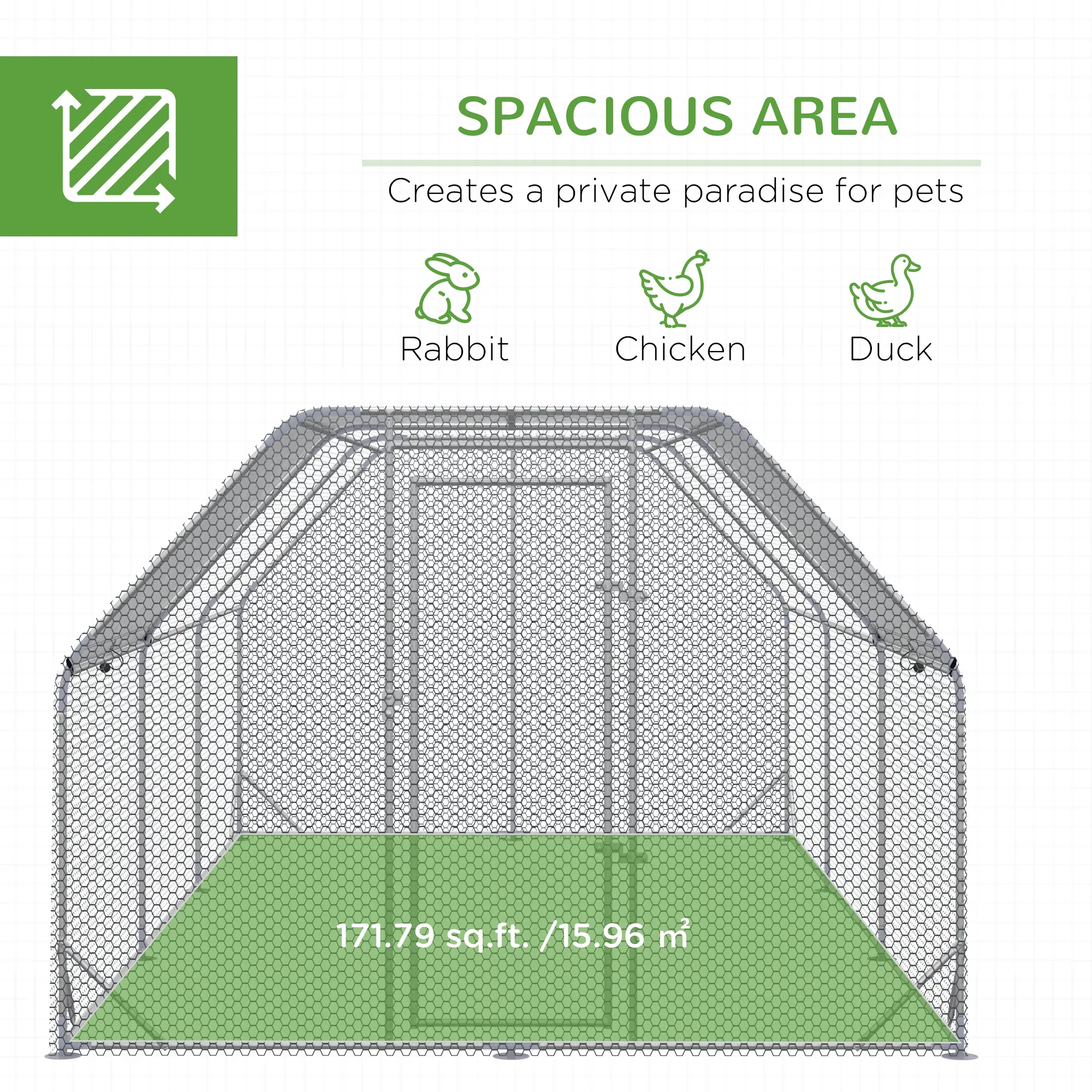 Chicken Run, Galvanized Large Metal Chicken Coop Cage, Walk-in Enclosure Poultry Hen Run House Playpen Rabbit Hutch with Flat Roof, Cover, 9.2' x 18.7' x 6.5', Silver photo 5