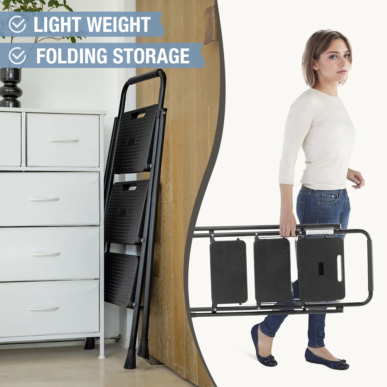 Household portable 3-layer step ladder, with safety buckle stable and safe photo 7