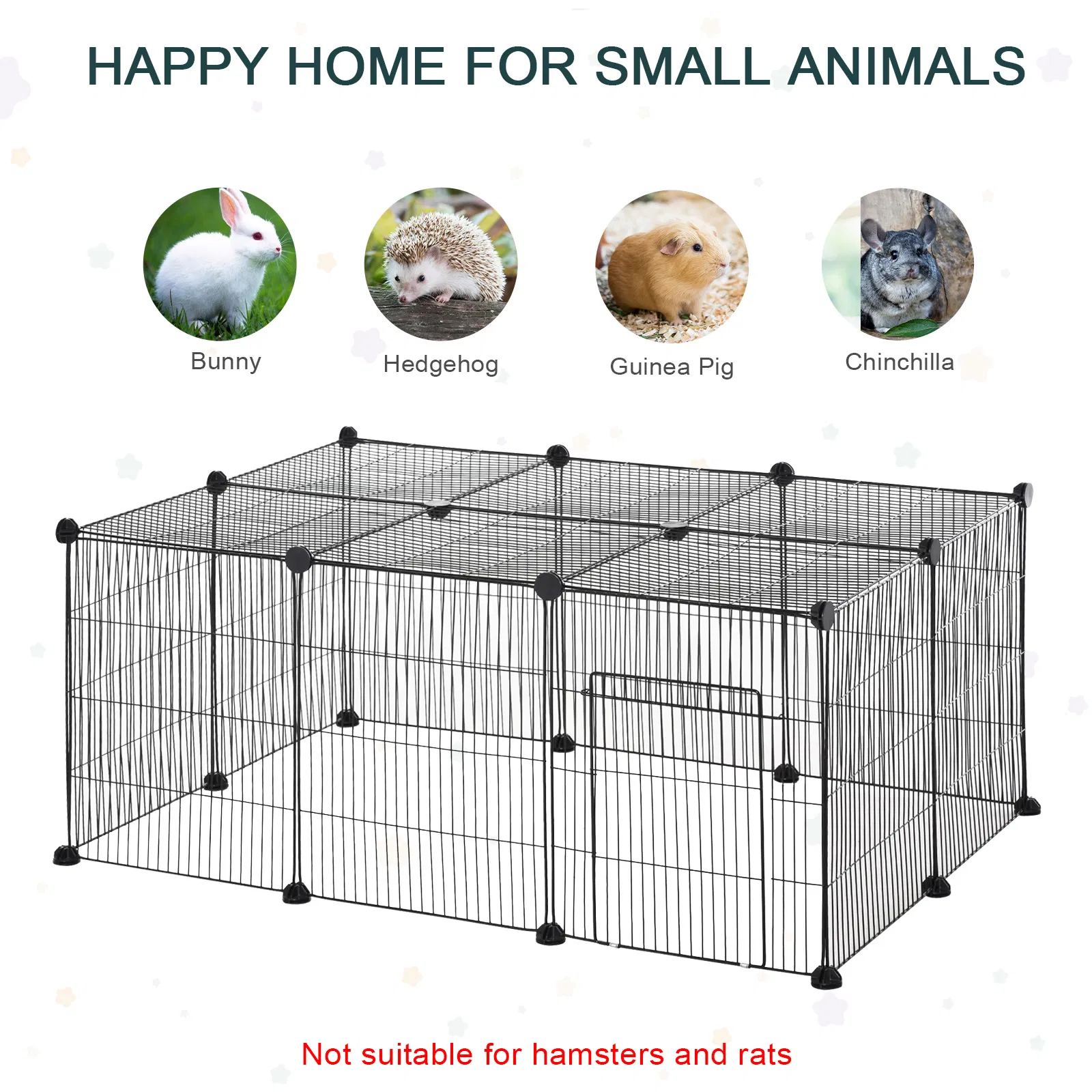 Small Animal Cage for Bunny, Guinea Pig, Chinchilla, Hedgehog, Portable Pet Enclosure with Door, 16 Panels photo 5