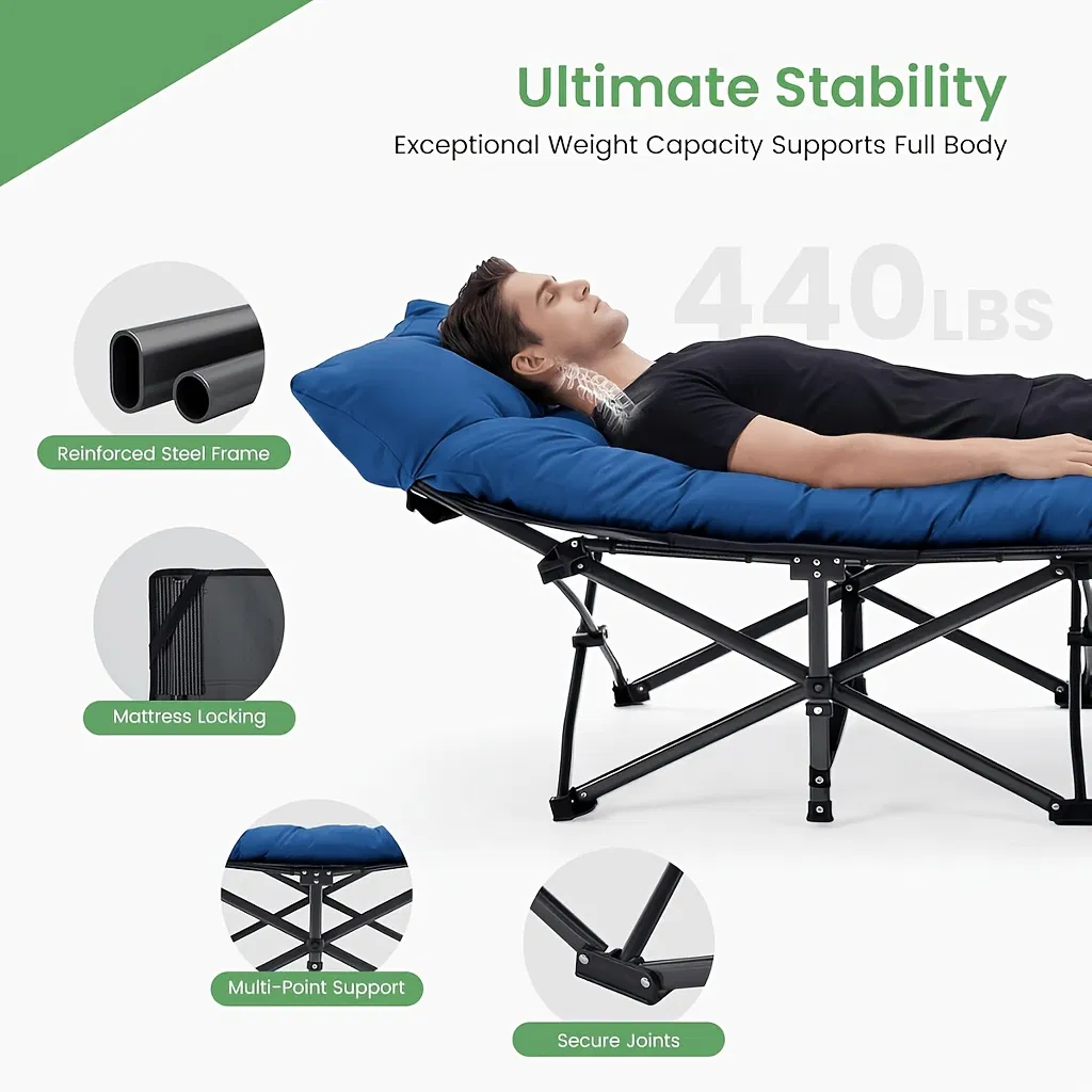 Foldable camping bed with mattress, sturdy and durable folding bed photo 5