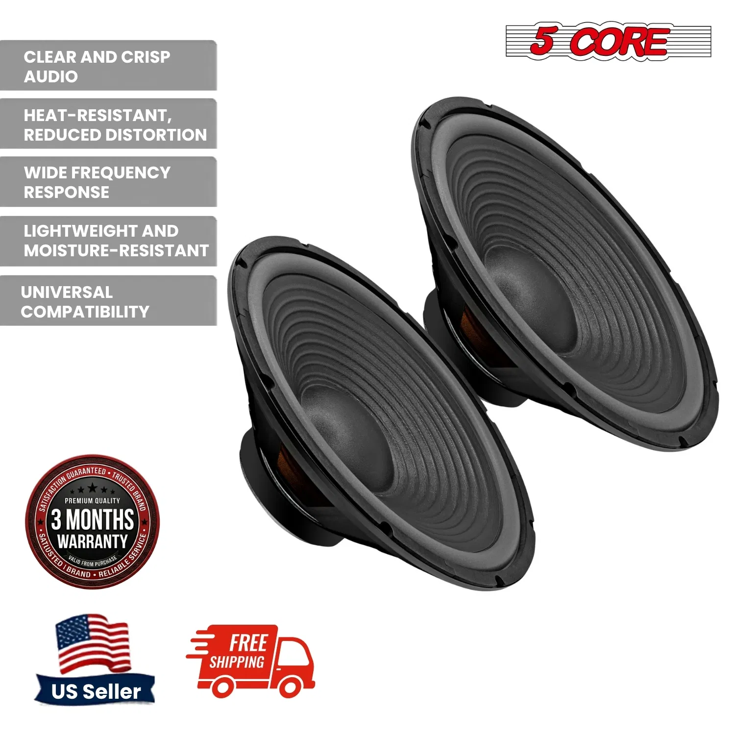 5 Core 15 Inch Car Subwoofer 4 Ohm Audio Speaker Replacement Woofer Driver Pair photo 3