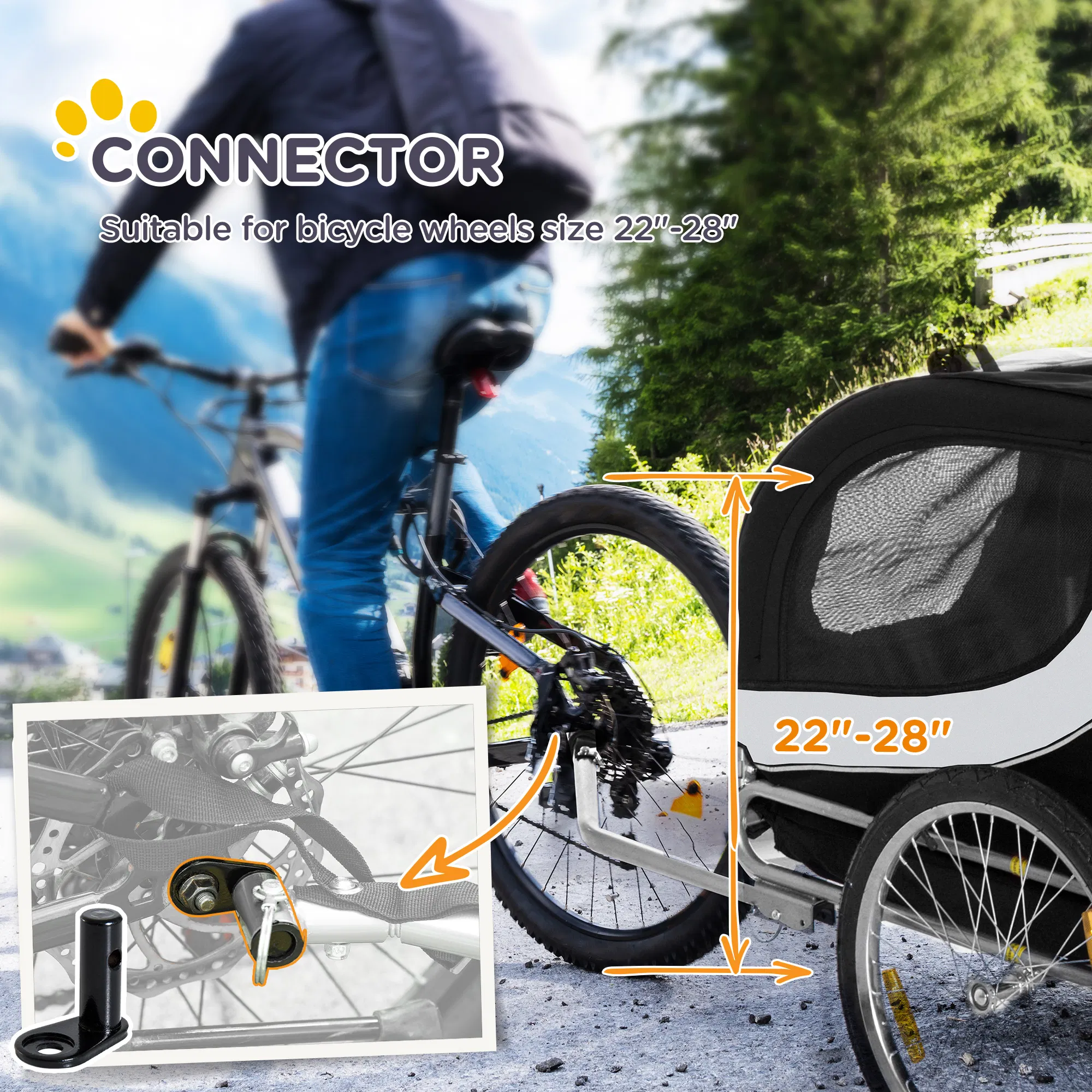 Dog Bike Trailer, Pet Cart Bicycle, Wagon Cargo Carrier Attachment with Hitch, Reflectors, Flag for Medium Dogs, Pet Wheelchair for Travelling, White photo 2