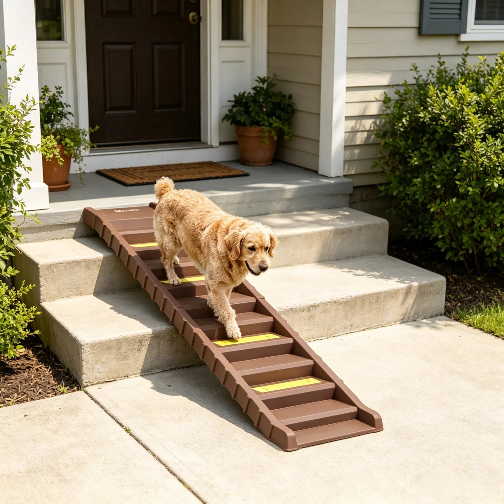 Brown Portable Dog Ramp Foldable Stairs for Medium Small Dogs to Get on Car Truck SUV photo 6