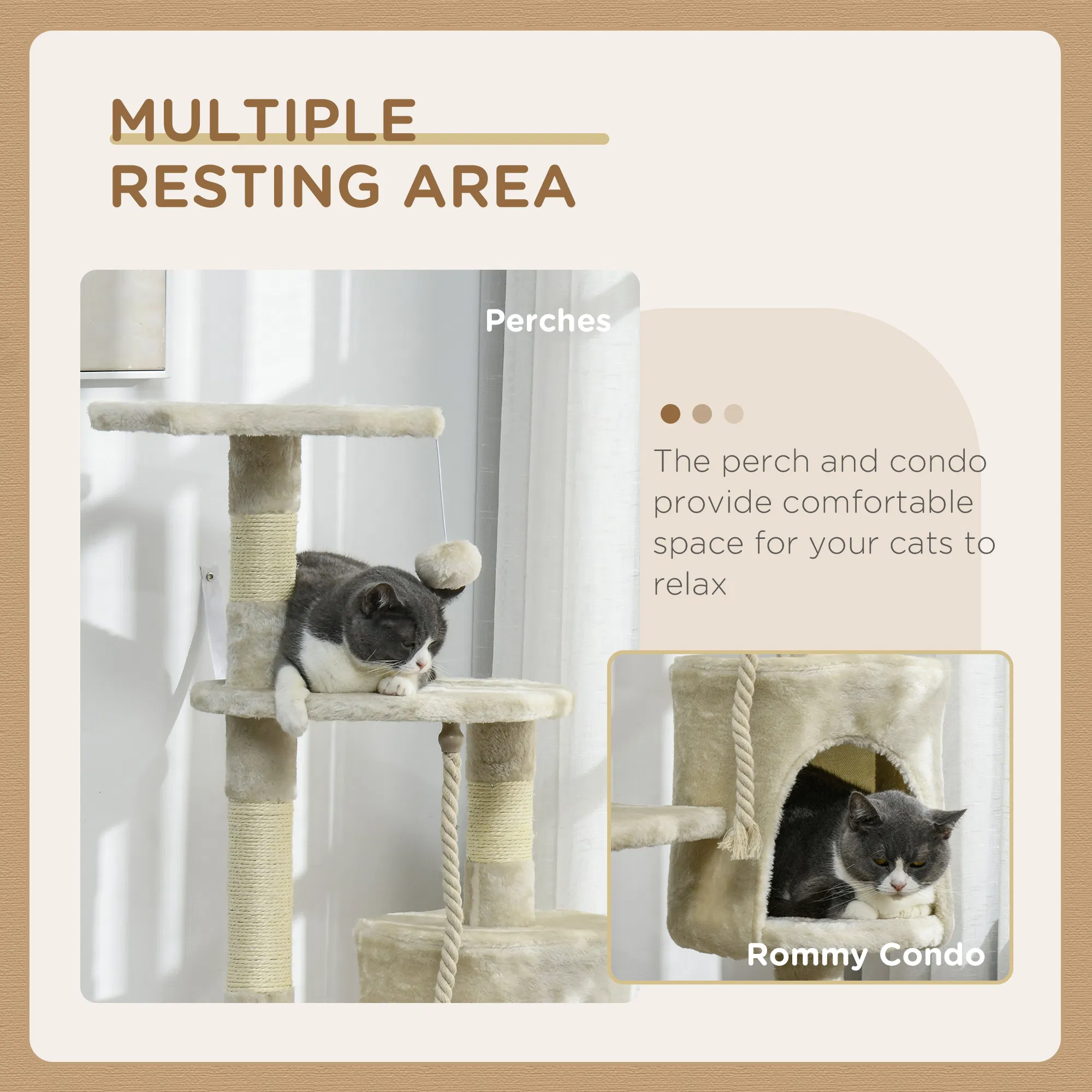 46" Scratching Cat Tree Multi Level Activity Center Kitty Condo Furniture Post Beige photo 2