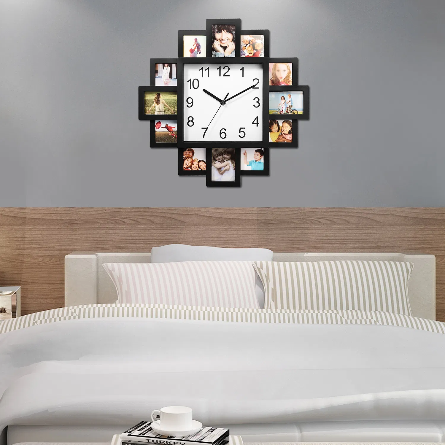 Photo Frame Clock Picture Collage 12-Picture Display Wall Clock Photowall Wall Hanging Home Decor photo 6