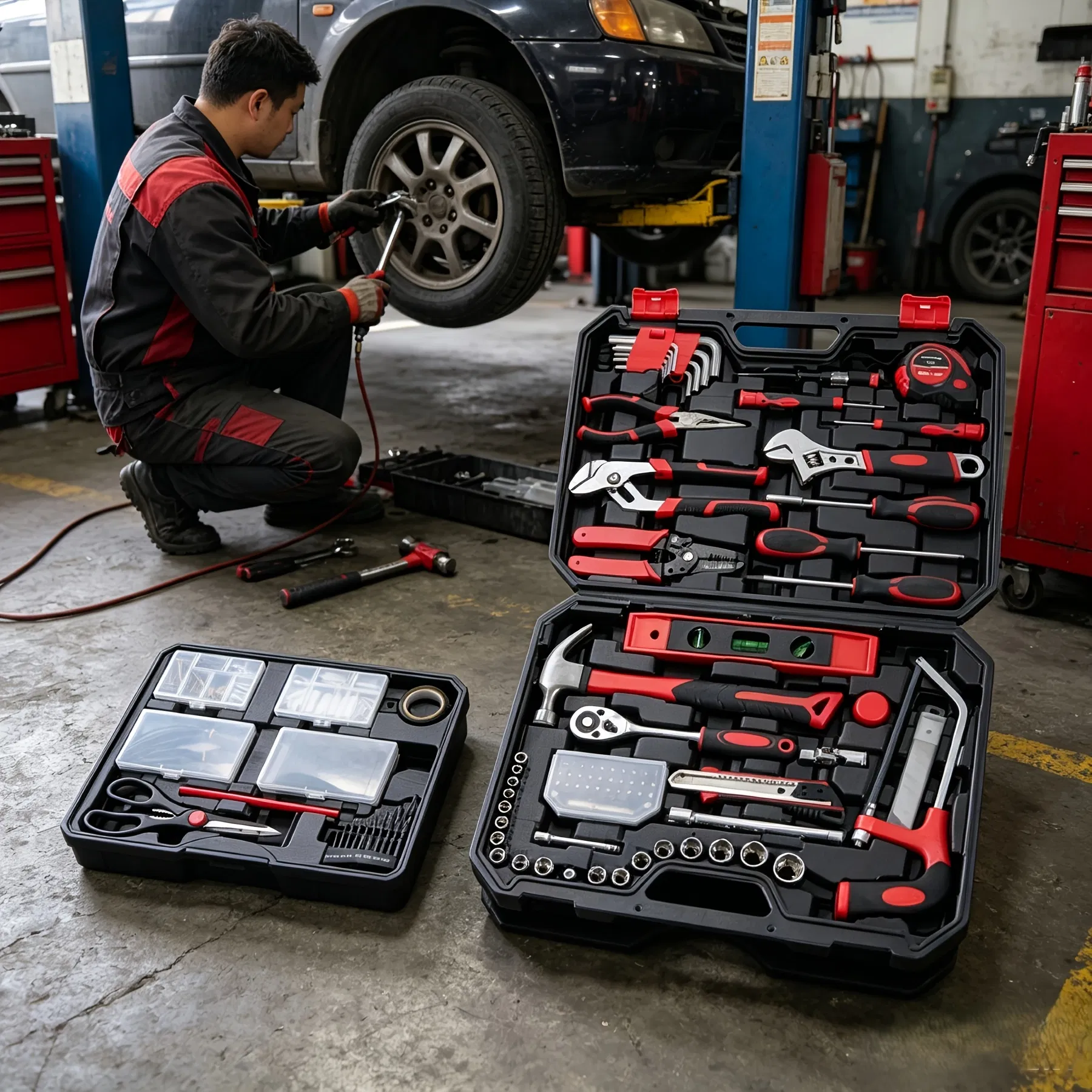 330pcs Hand Tool Set, Professional Grade, Organized Storage Case, Black-Red or Black-Yellow for Garage, Workshop& Emergency photo 3