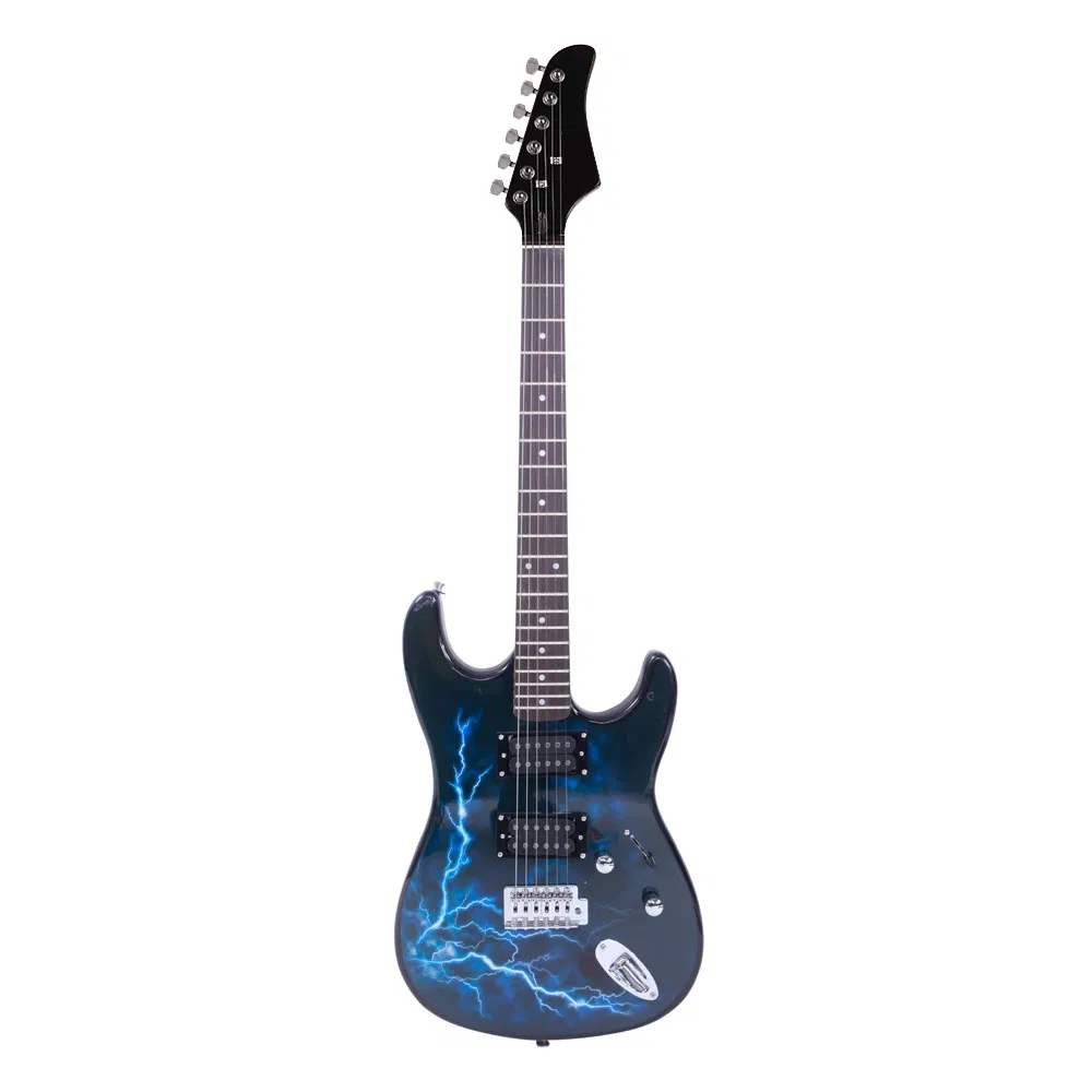 Lightning Style Electric Guitar with Power Cord/Strap/Bag/Plectrums Black & Dark Blue photo 1