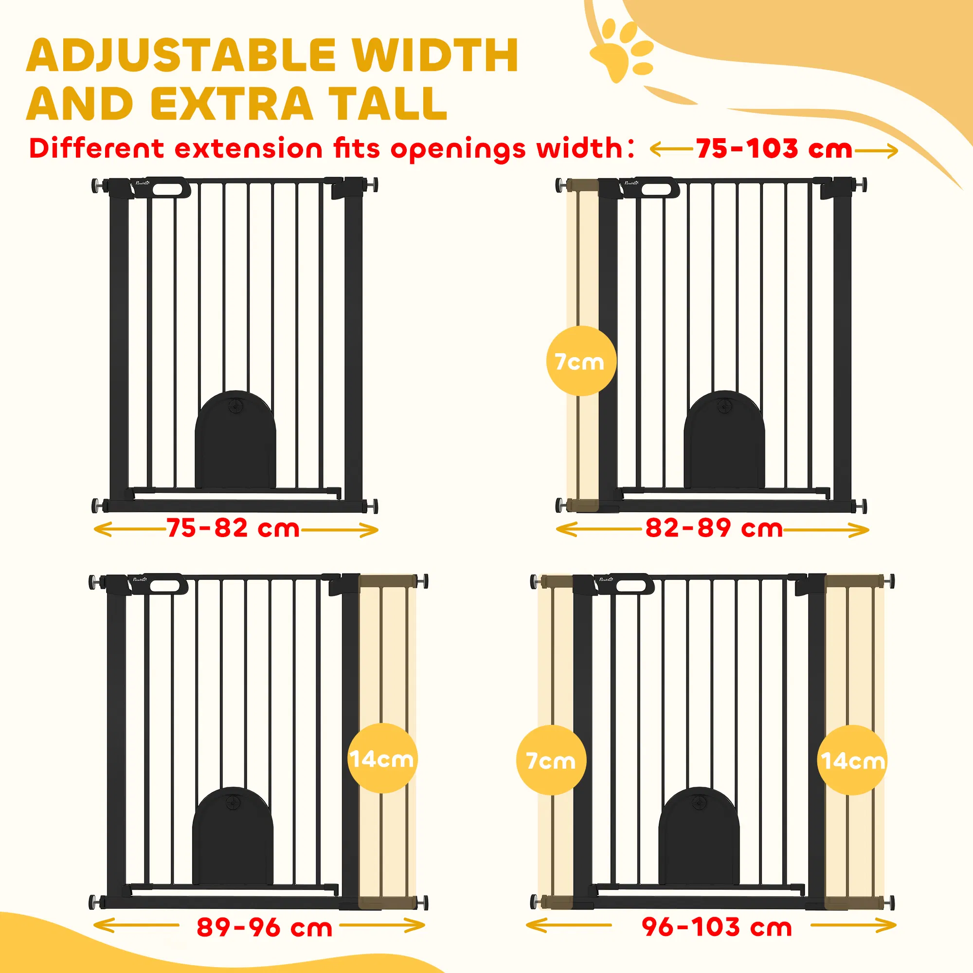30"-41" Extra Wide Pet Gate Barrier with Small Door, 35"H Dog Gate with Safety Gate Barrier, Stair Pressure Fit, Black photo 6