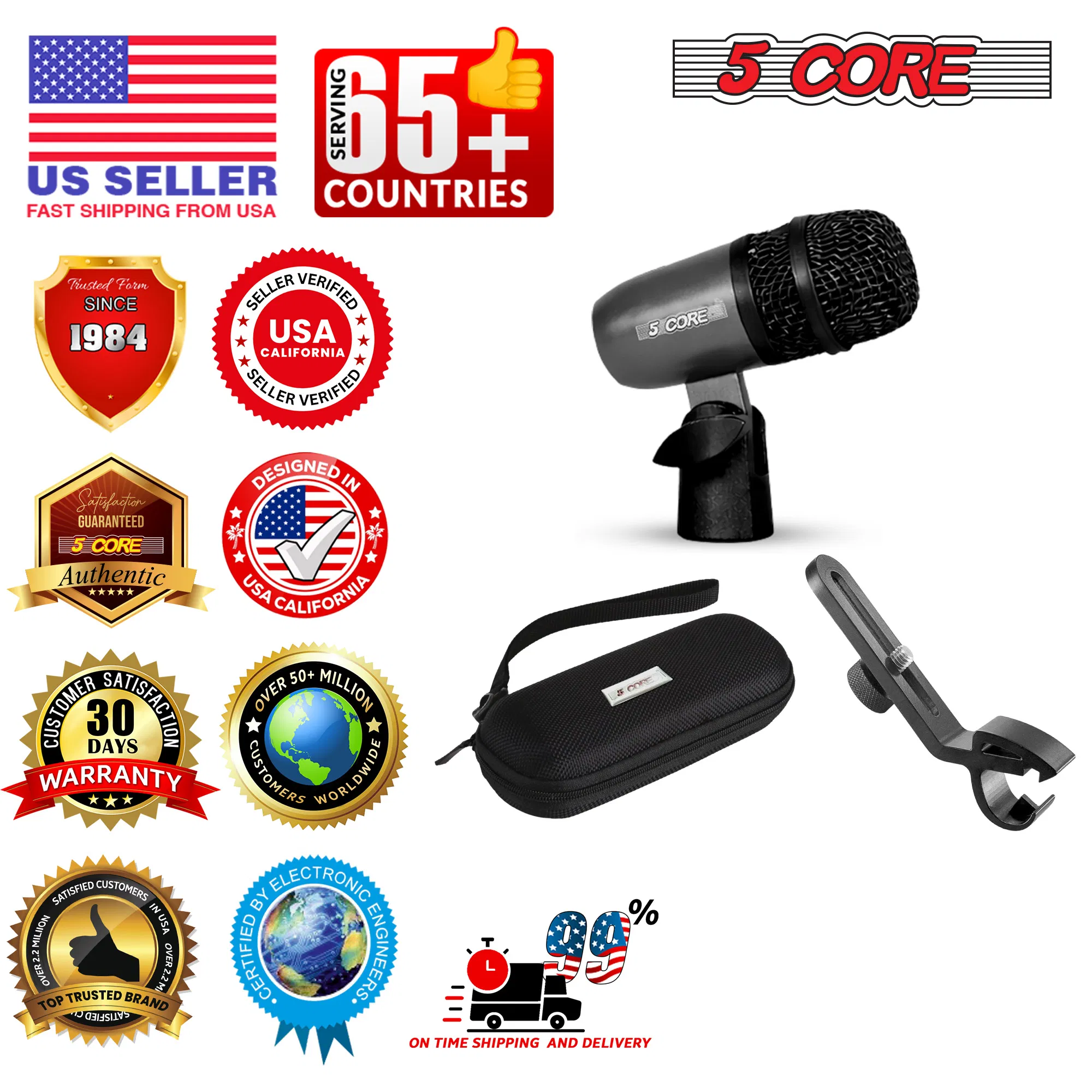 5Core Snare Mic XLR Cardioid Tom Drum Kick Instrument Microphone BLACK photo 2