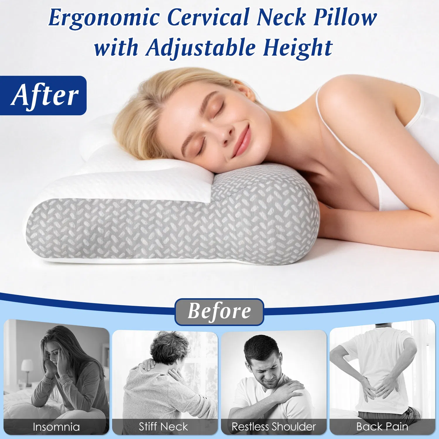 Ergonomic Bed Pillow Breathable Mesh Pillow for Neck Support Dual Height Design Down Alternative Pillow for Side Back Sleepers photo 4