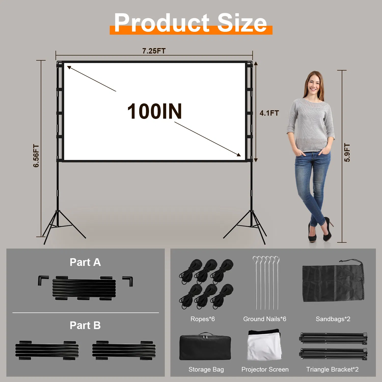100-120" Portable Projector Screen with Stand, Foldable & Anti-Crease, HD 4K Movie Screen for Outdoor/Indoor Use, Home Theater, Parties & Business Presentations - Includes Carry Bag photo 5