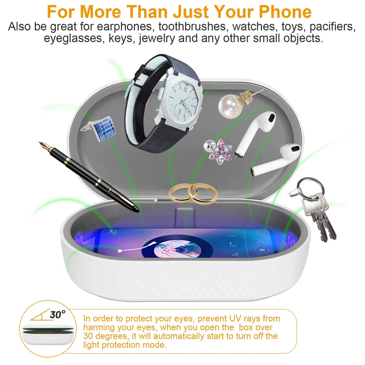 UV Light Sanitizer Box Portable 10W Phone Wireless Charging Disinfection Lamp with Aroma Diffuser Sterilizing Box For Jewelry Watch Wallet Keys photo 4