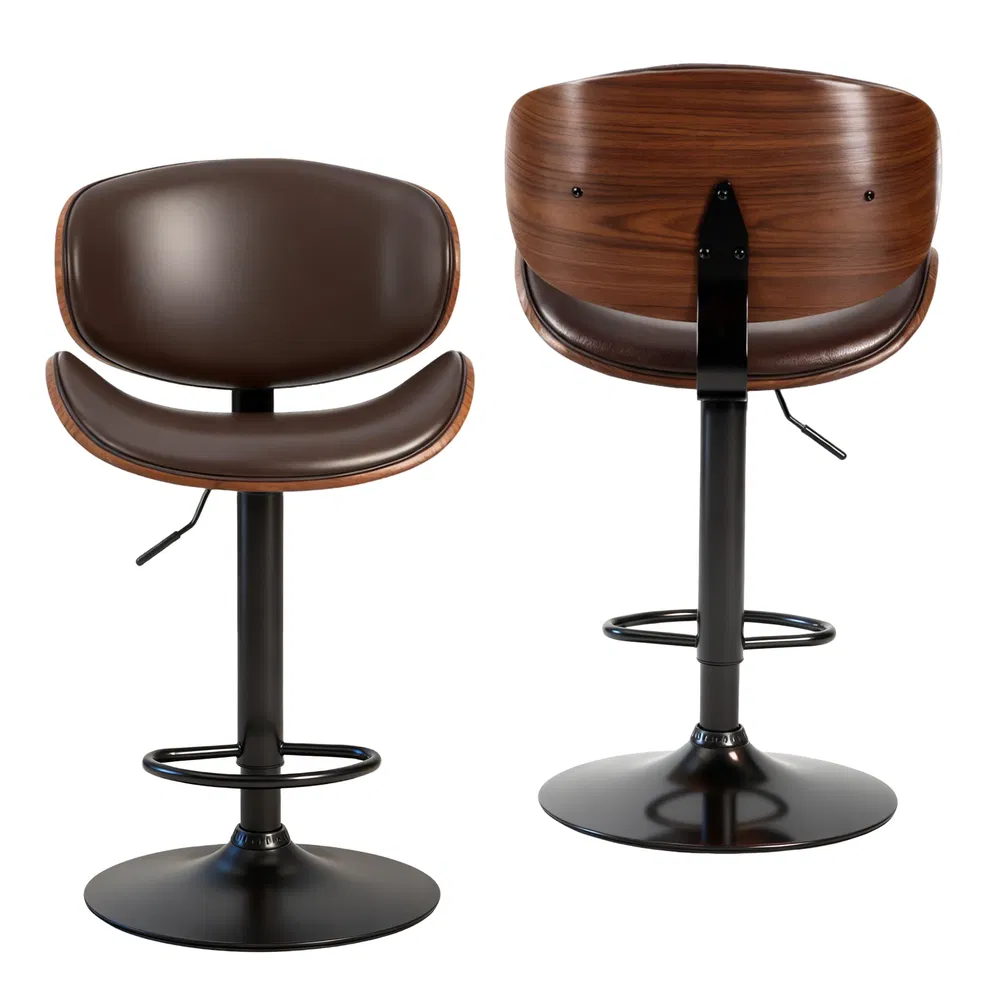 A set of 2 rotating bar stools with adjustable height, PU leather decorative chairs, backrests and footstools, and anti-slip rubber bases photo 8