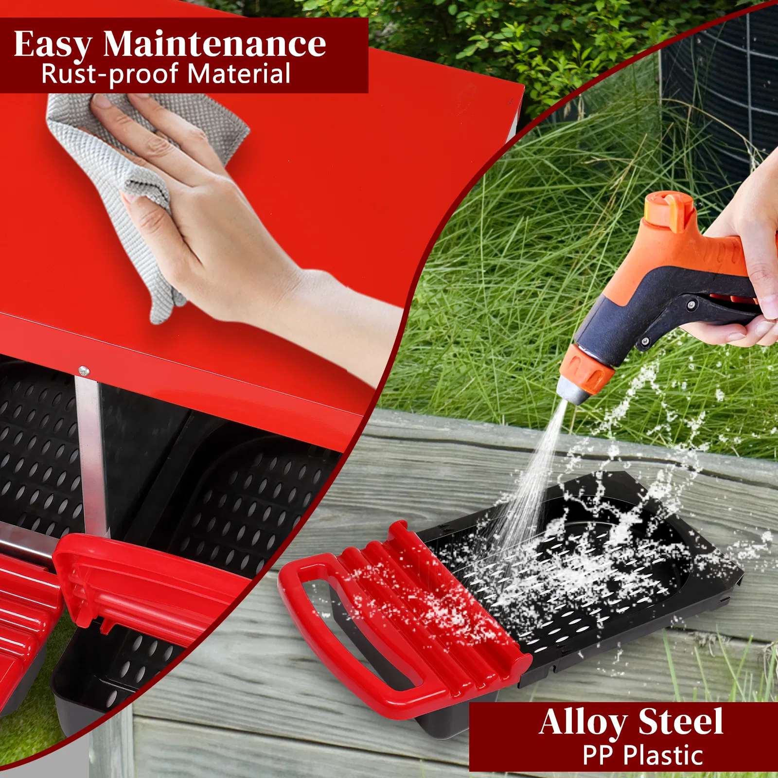 3 Compartment Roll Out Chicken Nesting Box with Plastic Basket, Egg Nest Box Chicken Laying Box Hens Chicken Coop Box, Red photo 5