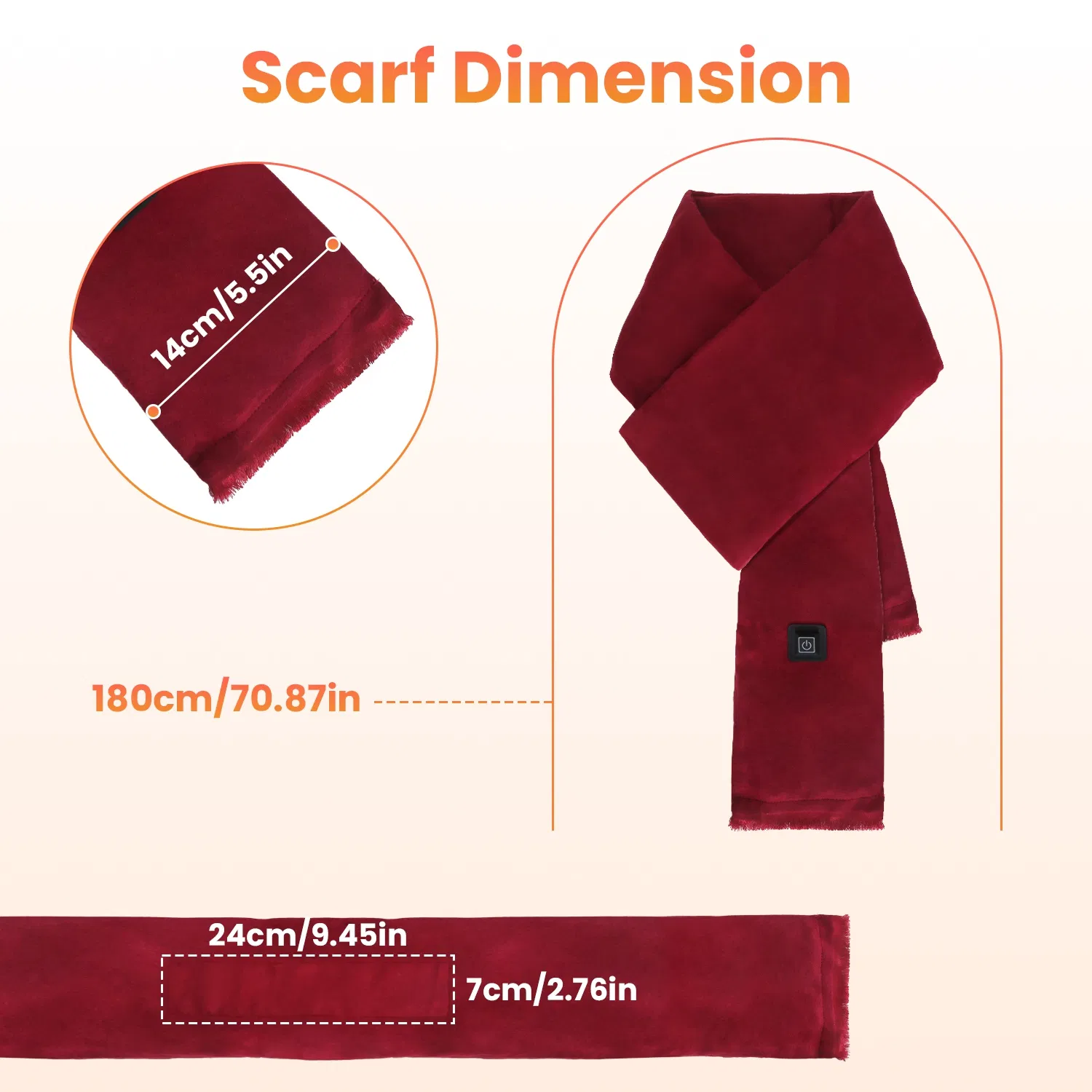 Heated Scarf USB Powered - 3 Heat Settings (Low/Medium/High), Soft Skin-Friendly, Washable, Stylish Colors for Winter Hiking/Camping/Birthday Gifts photo 3