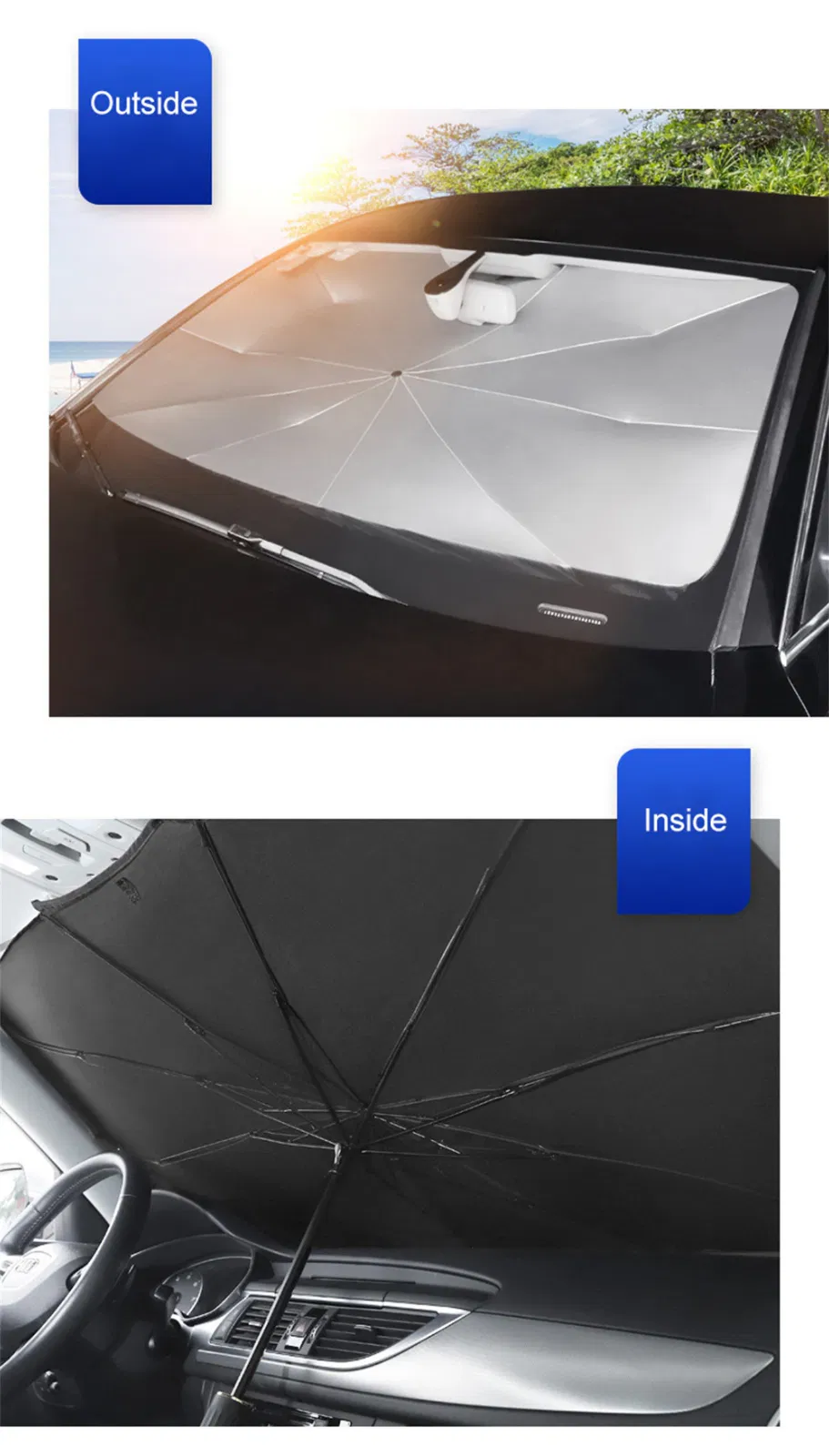51" Car Windshield Sun Shade Foldable Umbrella Front Window Cover Visor Umbrella photo 8