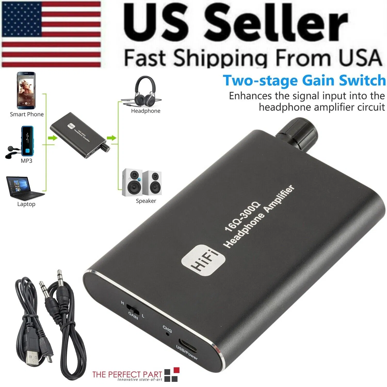 16-300Ω HIFI Headphone Amplifier Portable Earphone AMP 3.5mm w/ Audio USB Cable photo 1