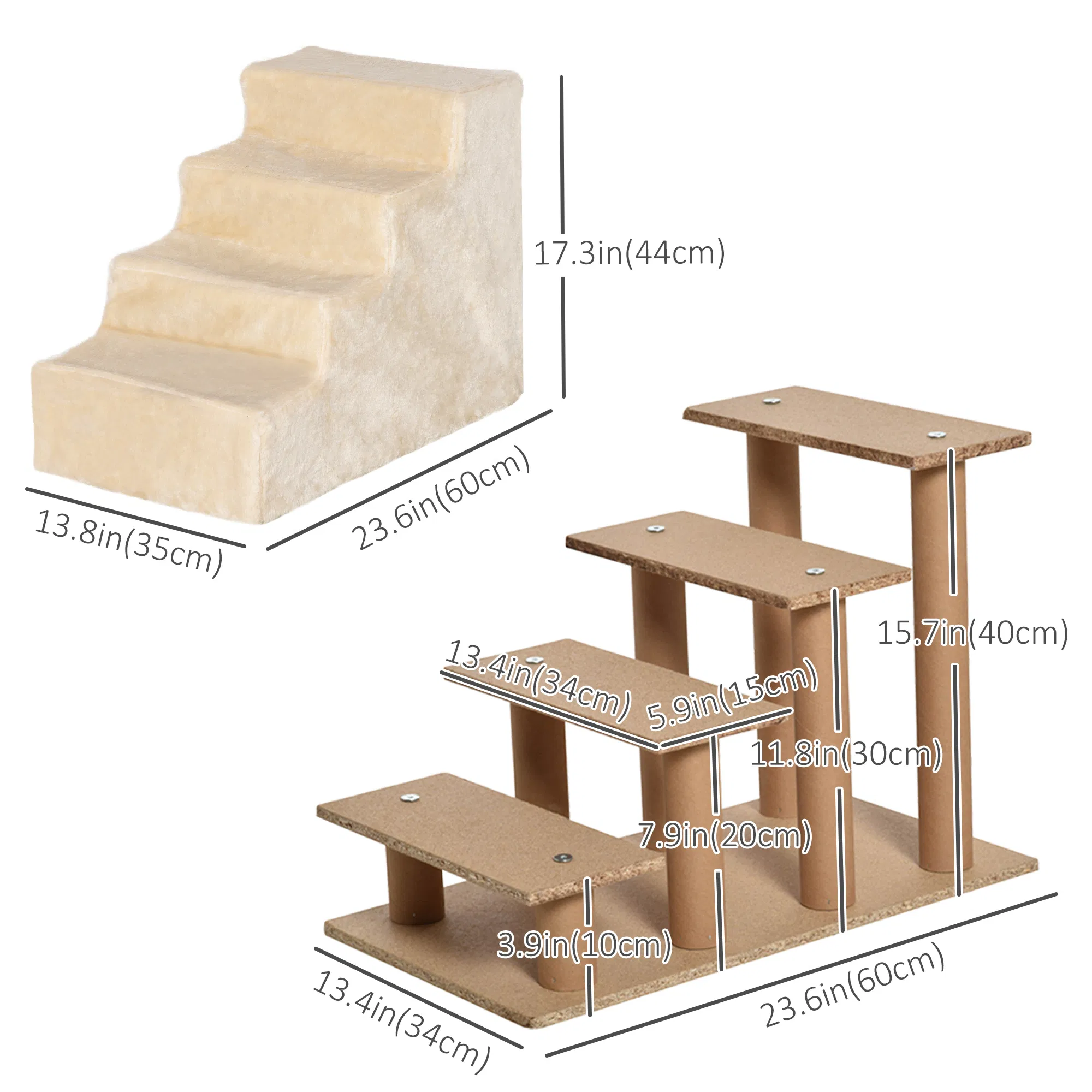 4-Step Dog Ramp for Sofa, Bed, and Couch, with Removable Cover, Beige photo 2
