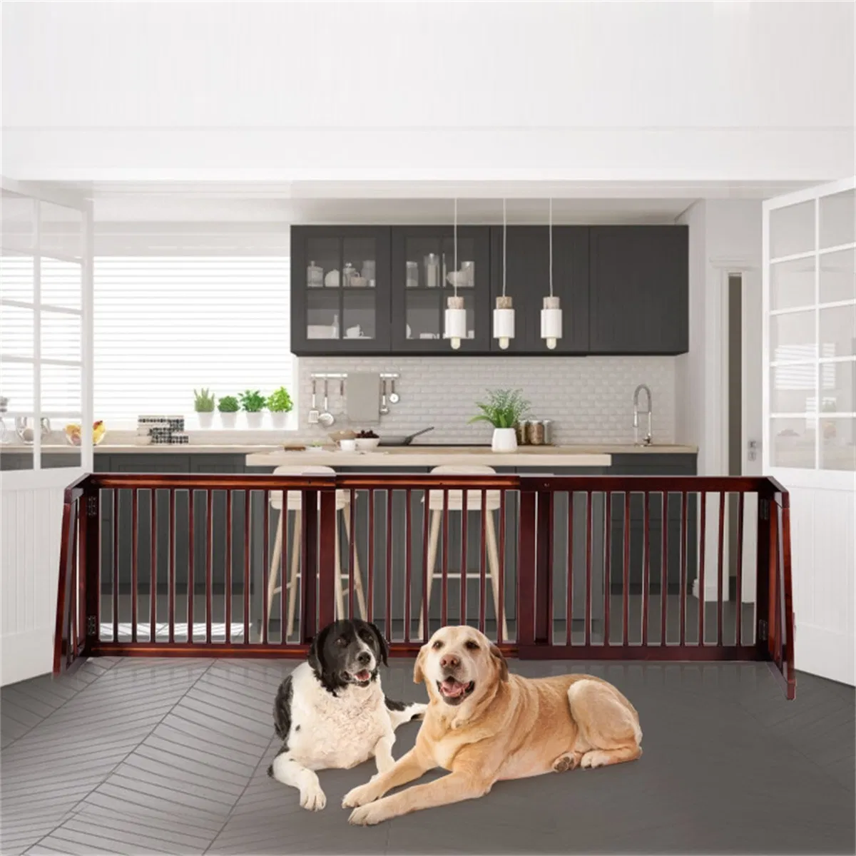 Wooden Pet Gate 3 Panels,Freestanding Length Adjustable photo 6