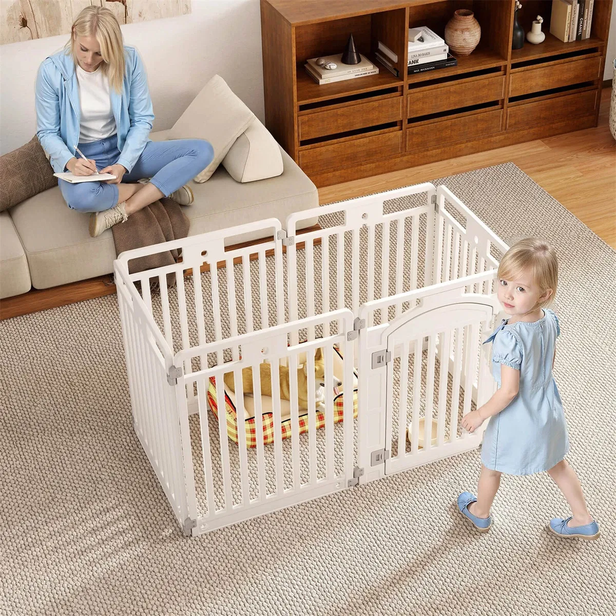 6-Panel HDPE Dog Playpen - Convertible Design (Playpen/Fence), Lockable Door, Suction Cups + Ground Stakes photo 3