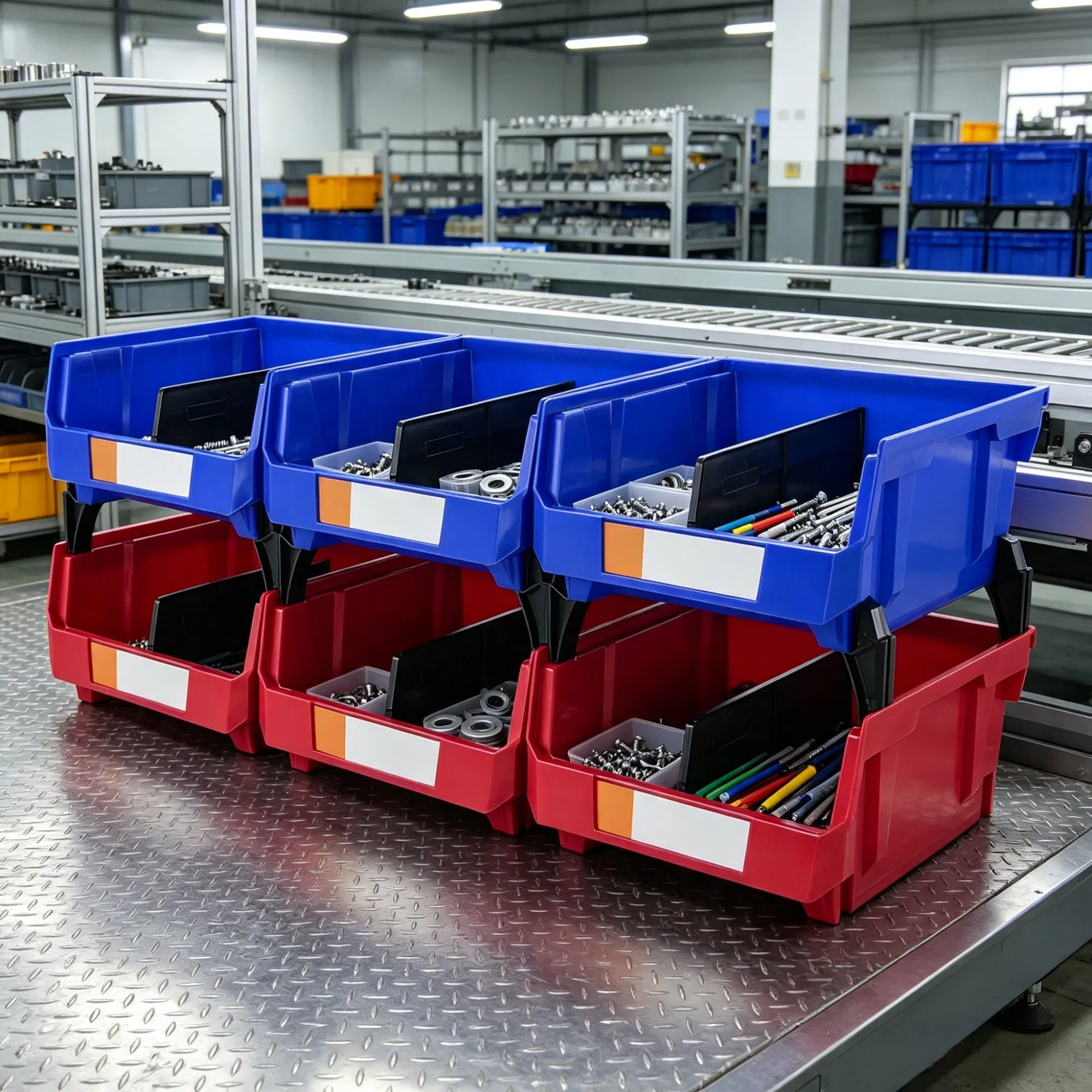 6-Pack Plastic Storage Bin 11" x 11" x 5", Hanging Stackable Organizer Bin, Heavy Duty Stacking Containers for Closet Kitchen Office & Pantry, Blue/Red photo 4
