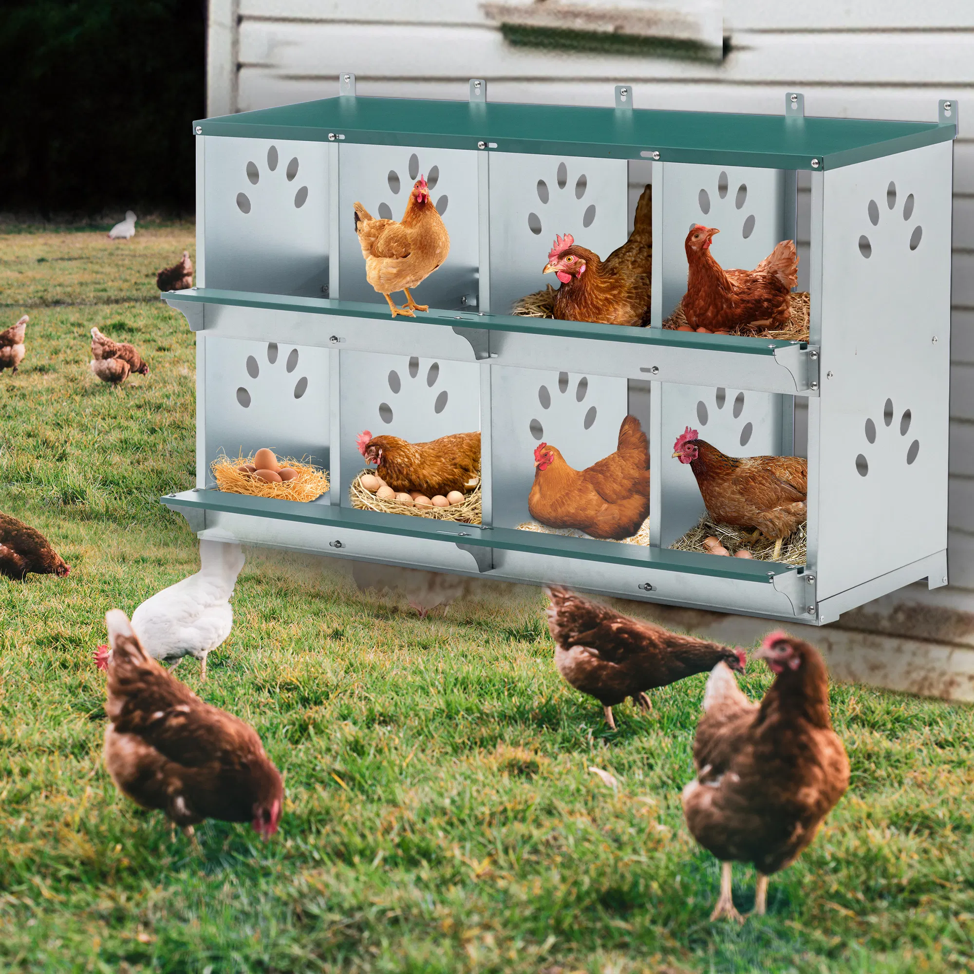 8 Room Metal Chicken Nesting Boxes 8 Compartment Egg Coop photo 2