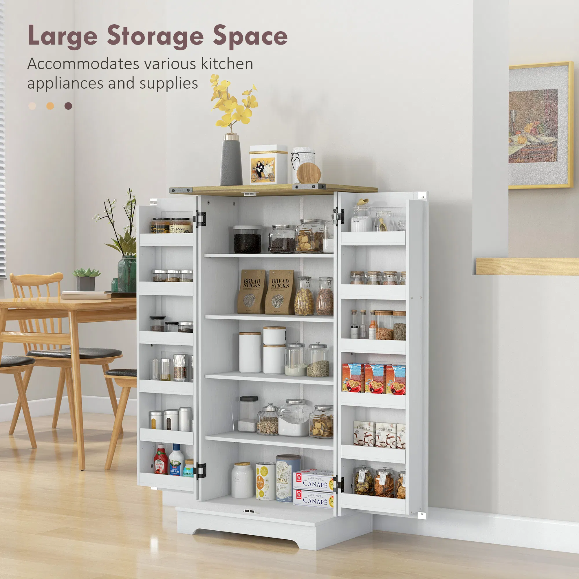 Farmhouse Kitchen Pantry Storage Cabinet, Kitchen Pantry Cabinet with Doors and Adjustable Shelves, Cream White photo 6