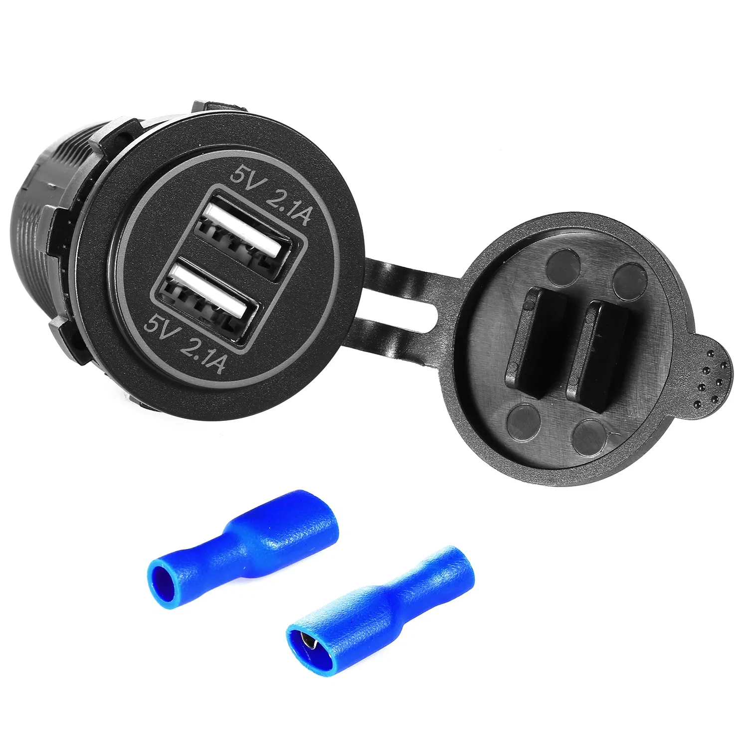 1Pc 2 USB Charger 12V 24V Car Cigarette Lighter Socket Splitter Dual USB 2.1A Outlet Car Charger IP65 waterproof for Car Boat Marine Mobile photo 5