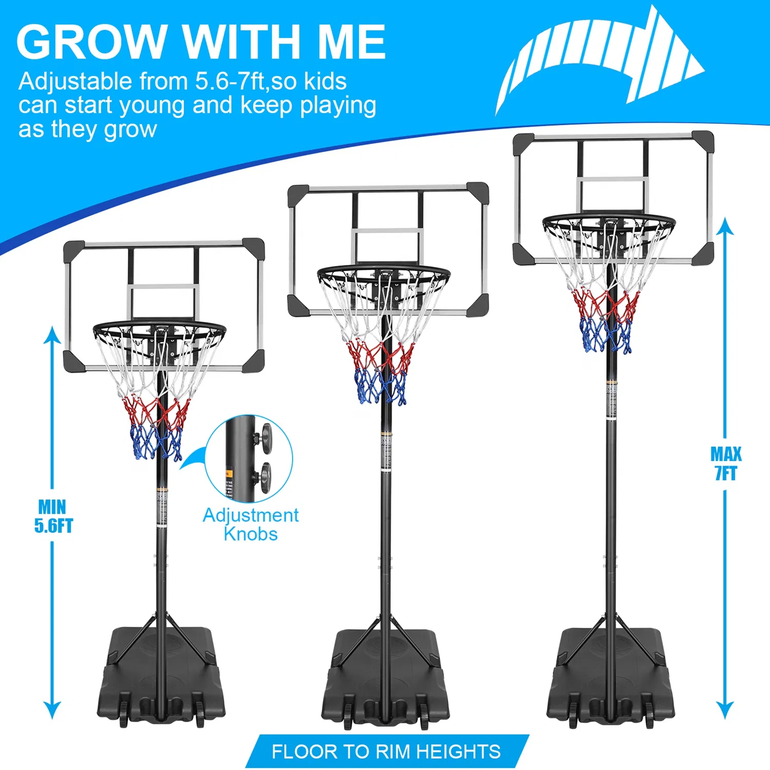 16" Portable Basketball Hoop Outdoor | 5.6ft ~7ft Stepless Adjustable Height Basketball Goal System for Driveway, Backyard, for All Ages,Basketball Goal System Indoor Outdoor for Kids Teens Adults photo 3