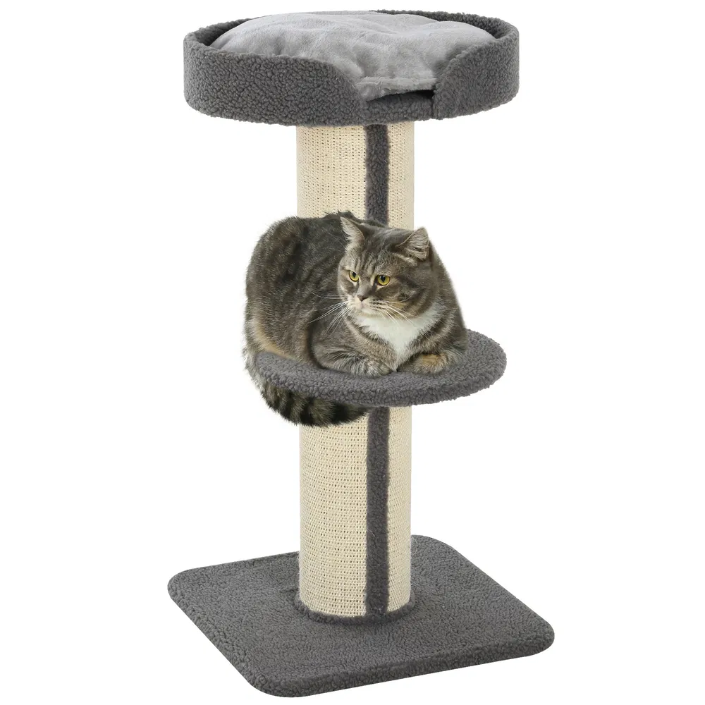 Cat Tree Kitty Tower with Sisal Mat Scratching Post, Cat Bed, Cushion, Perch, 18" x 18" x 36", Grey photo 7