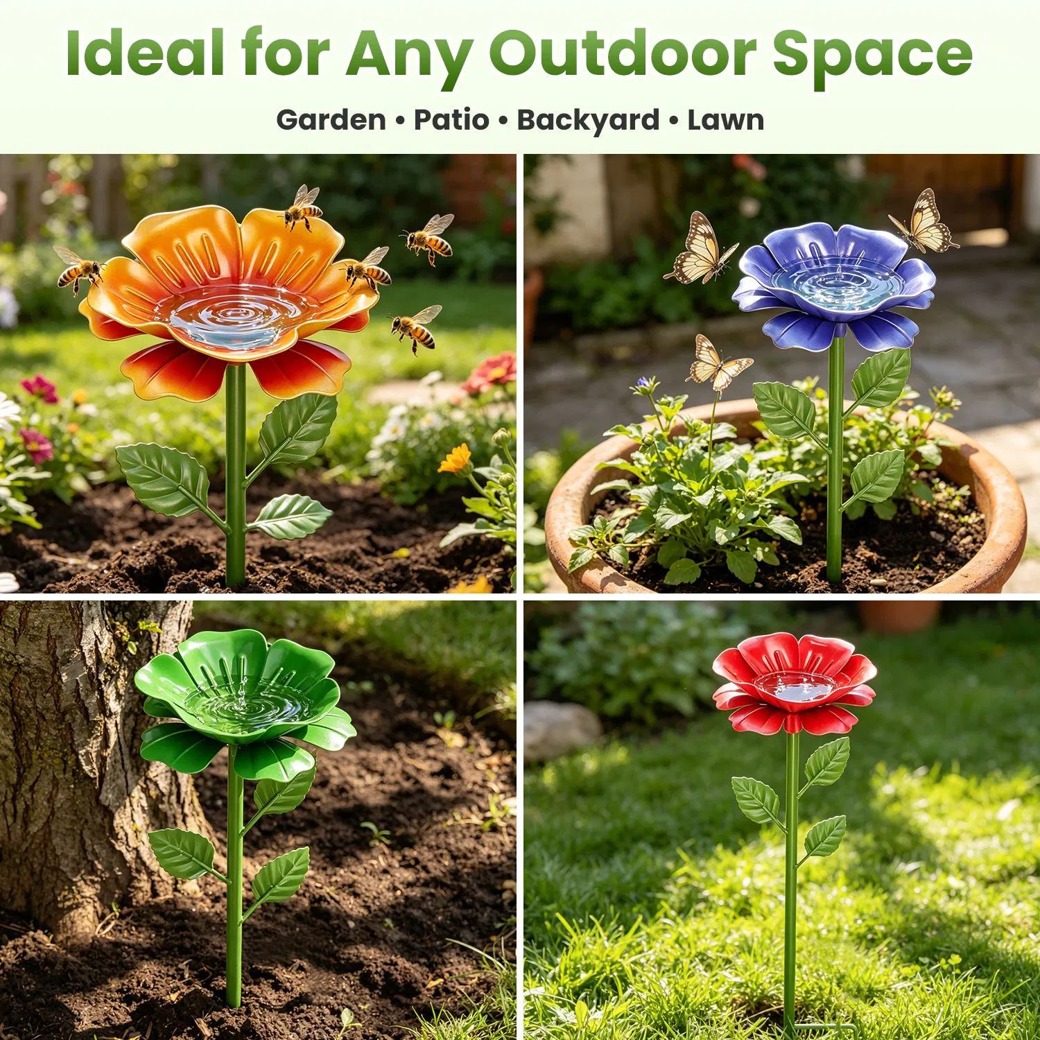 6Pack Metal Bee Watering Stations, Anti-Drowning Bee Butterfly Feeders Pollinator Stakes with Artificial Flowers for Outdoor Garden Courtyard Decor photo 5