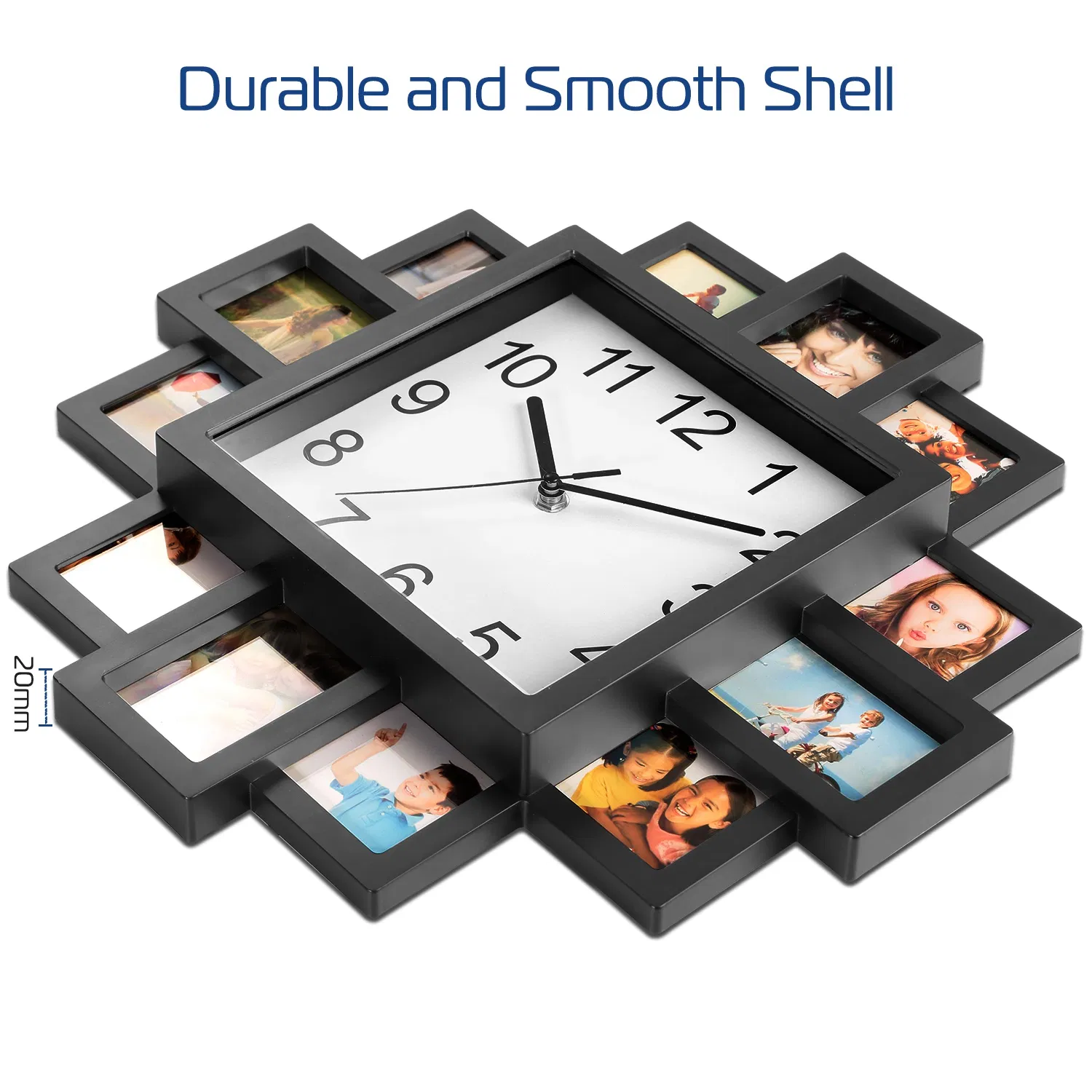 2 In 1 Wall Clock Photo Frame with Quartz Movement, 12 Photo Openings High Transparent Protective Cover ABS Material Back Hook Wall Mount for Living Room Office Conference Room photo 6