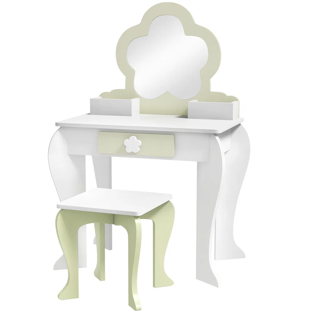 Kids Makeup Vanity Set with Stool, Mirror, Drawer, Storage Boxes, White photo 7