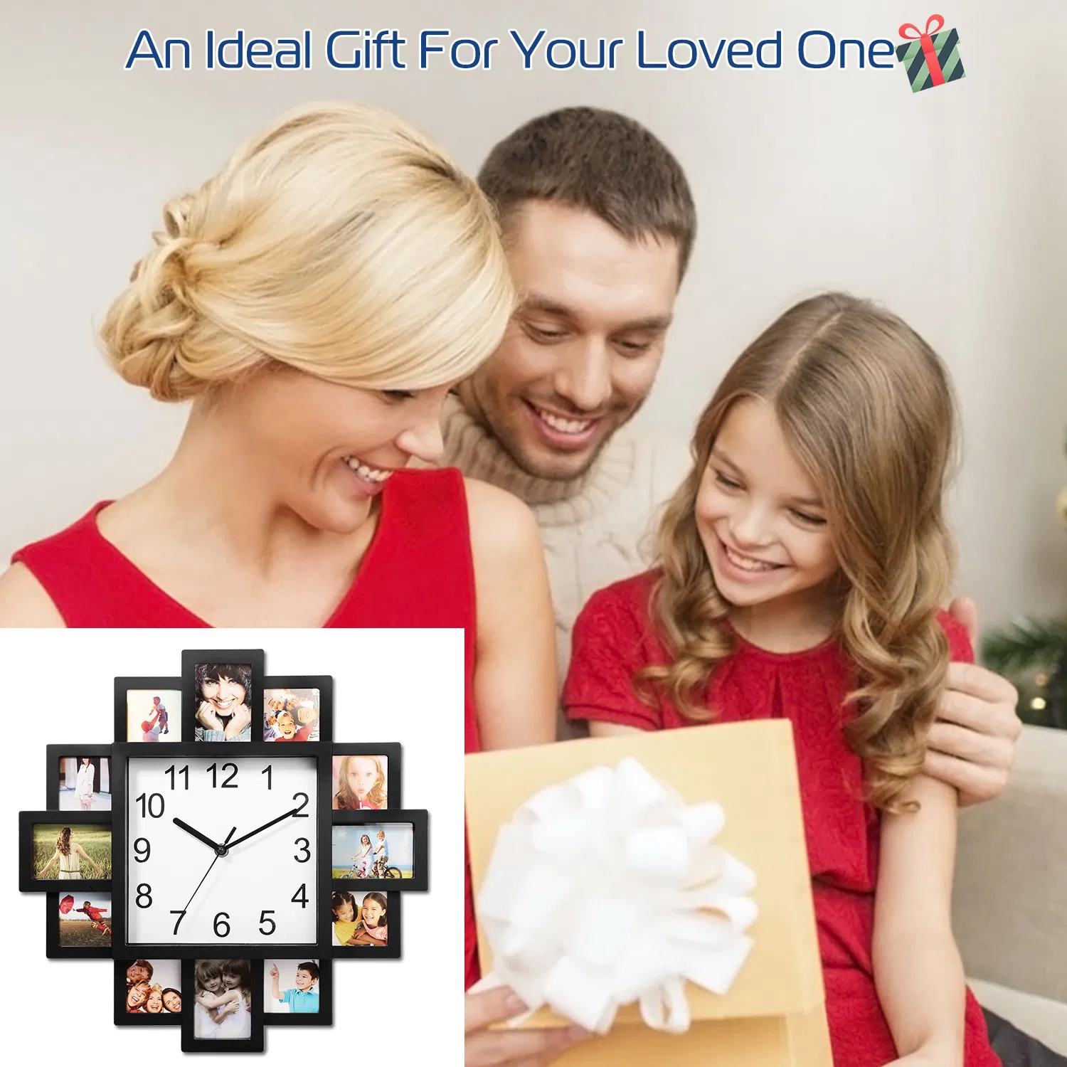2 In 1 Wall Clock Photo Frame with Quartz Movement, 12 Photo Openings High Transparent Protective Cover ABS Material Back Hook Wall Mount for Living Room Office Conference Room photo 3
