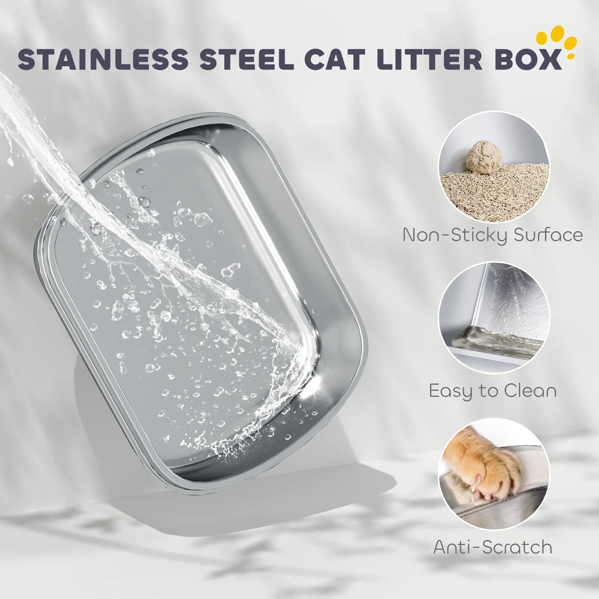 XL Stainless Steel Cat Litter Box with Lid for Big Cats, Enclosed Cat Litter Box with Flip Cover, Scoop photo 3