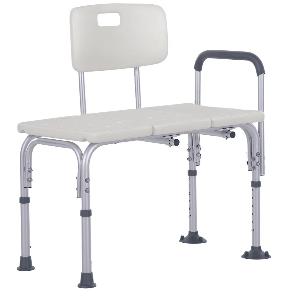 6-Level Adjustable Bath and Shower Transfer Bench Aluminum Chair with Non-Slip Feet, Armrest & Backrest White photo 7