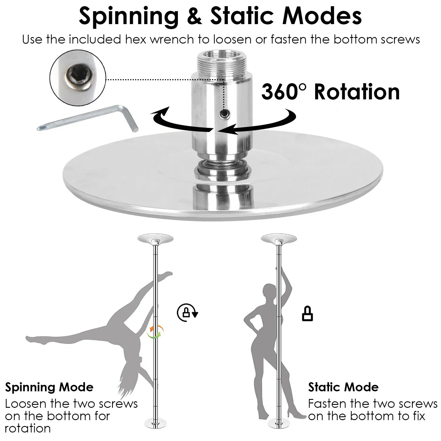 Stripper Dance Pole 45mm Spinning Static Dancing Pole with 88-108.1in Adjustable Height 551LBS Weight Capacity for Fitness Exercise Party Home Club Gym photo 3