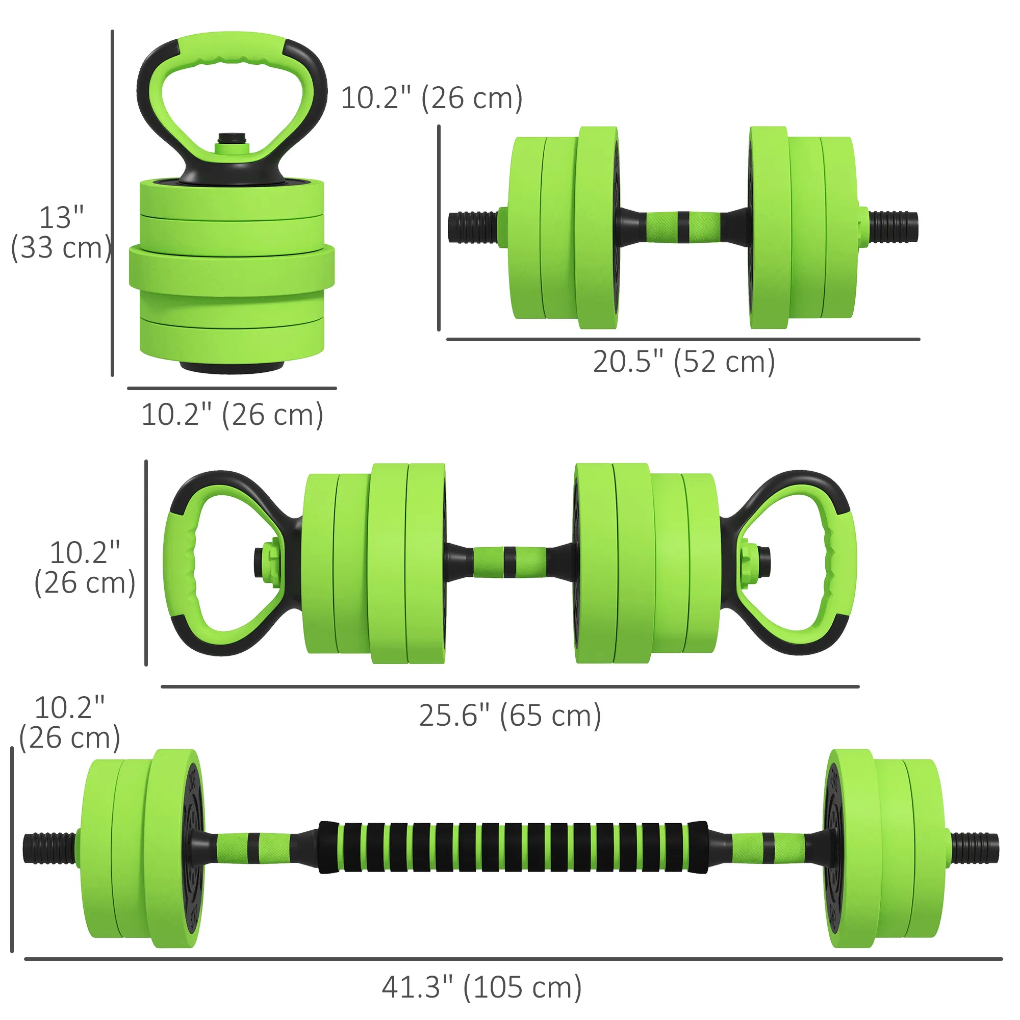 88lbs 4-in-1 Adjustable Weight Dumbbell Set, Barbell, Kettlebell, Push Up Stand, Green photo 2