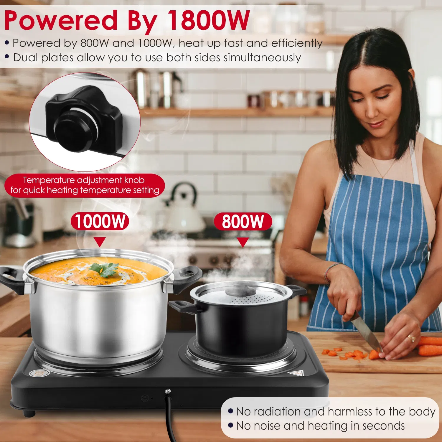 2000W Electric Infrared Dual Burner Portable Heating Hot Plate Stove Countertop RV Hotplate with 7.5' & 6.3' Glass Cooktop Stepless Temperature Adjustments for Home RV Camp photo 7