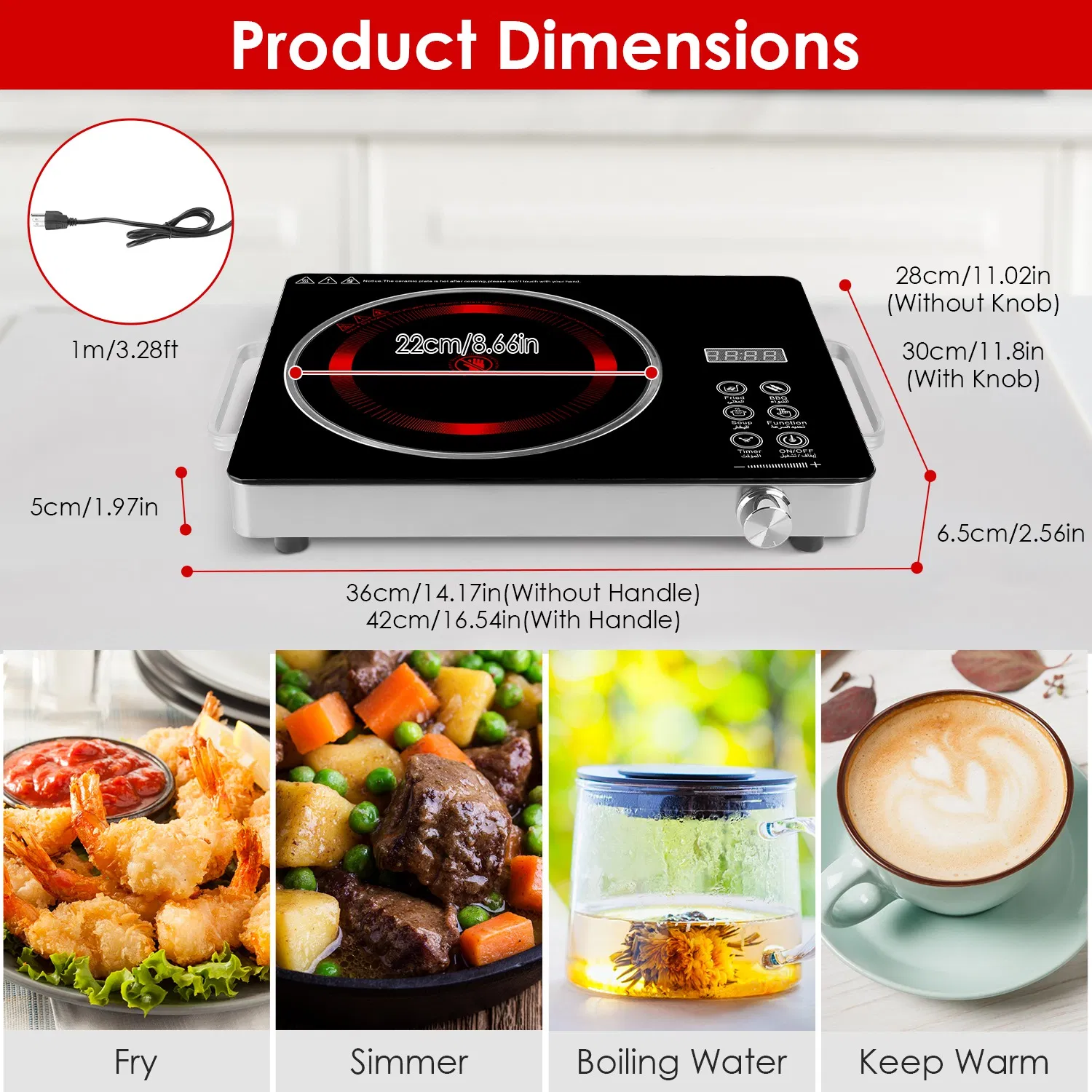 Portable Electric Single Burner Cooktop 3500W 110V, Heat-Resistant Glass Surface (Easy to Clean) with Side Handles, 4 Preset Cooking Modes for Camper/Studio/Dorm photo 5