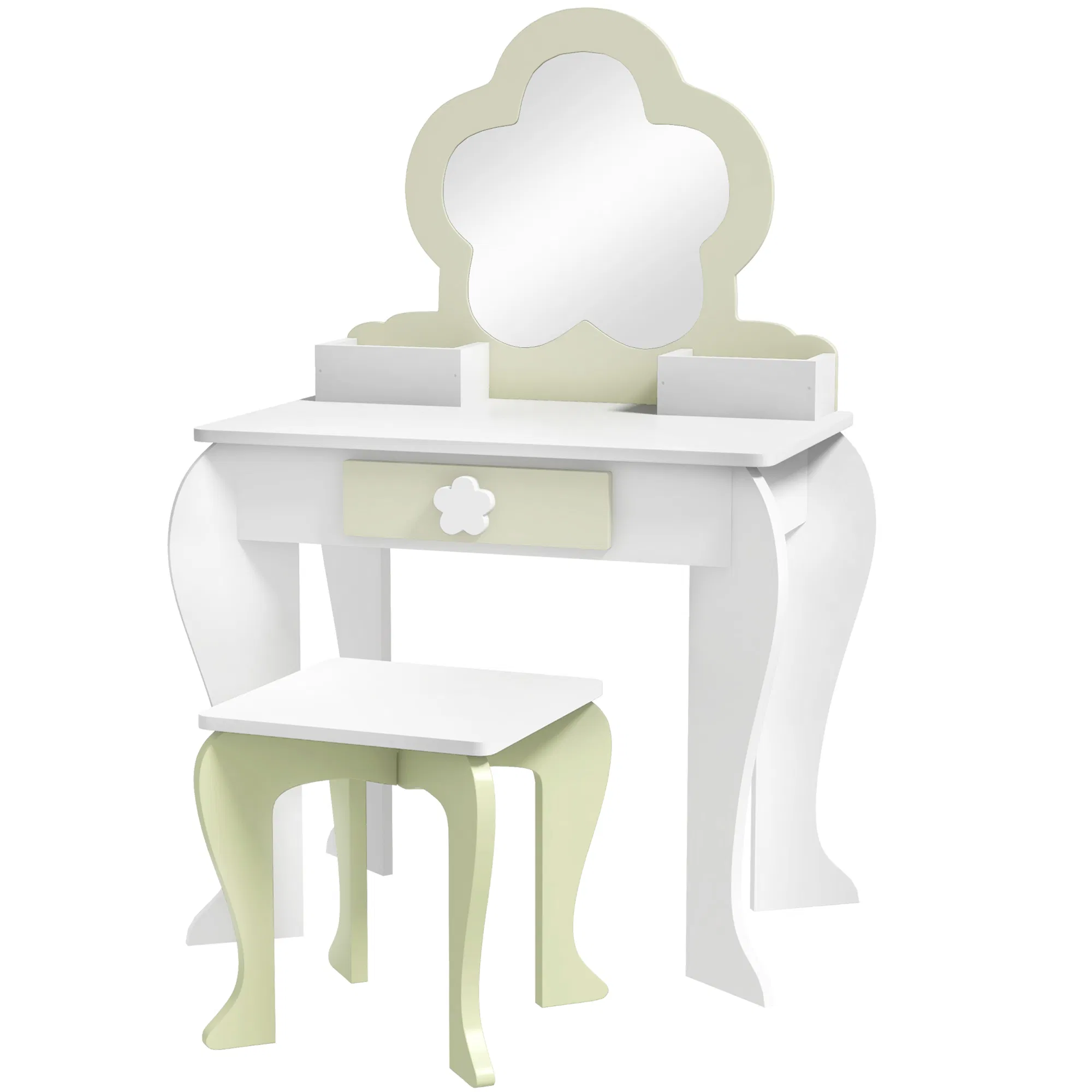 Kids Makeup Vanity Set with Stool, Mirror, Drawer, Storage Boxes, White photo 1