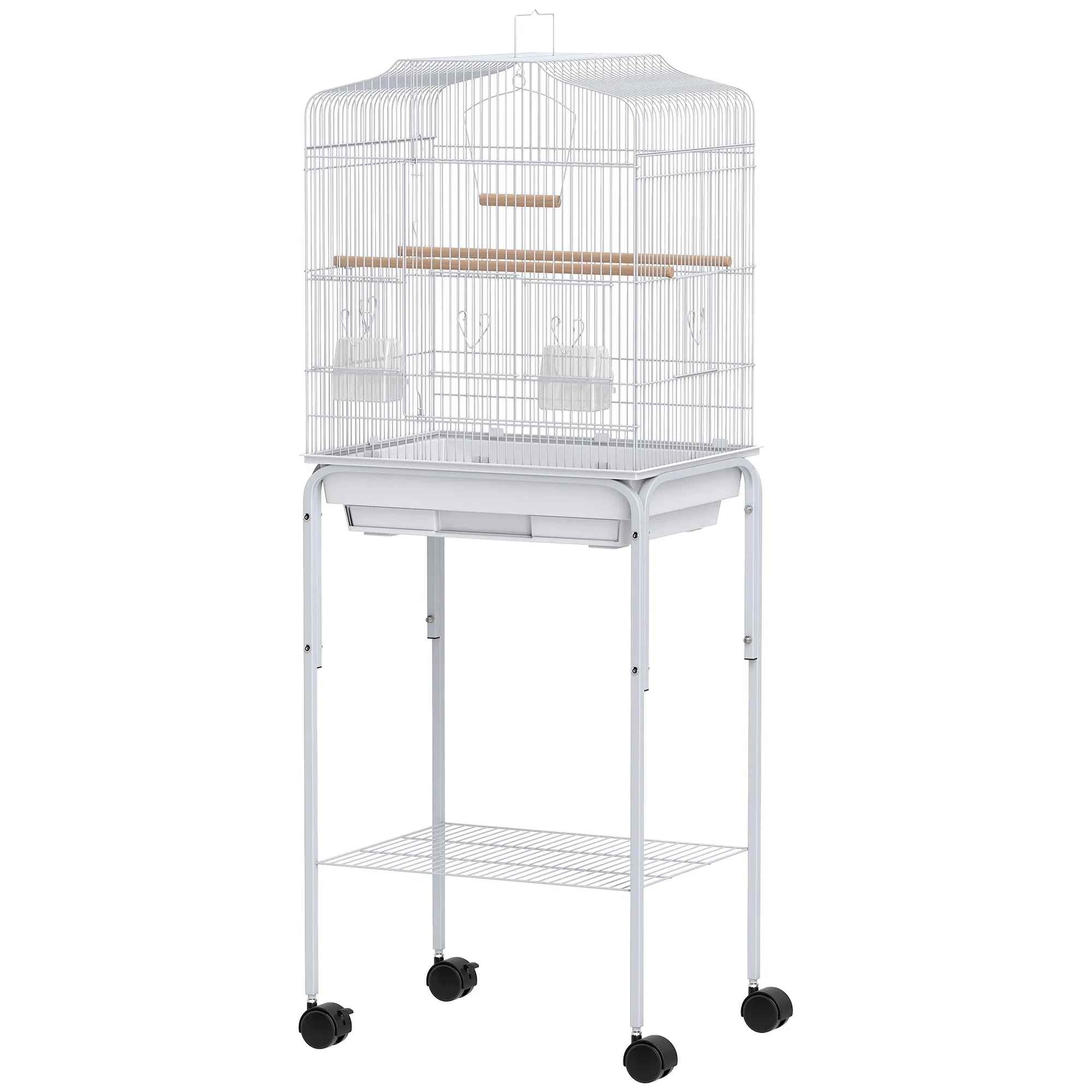 49" Rolling Bird Cage Cockatoo House Play Top Finch Pet Supply with Storage Shelf, Wheels - White photo 1