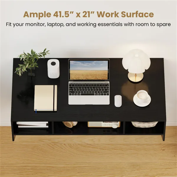 Black Wall-Mounted Floating Computer Desk with 3-Cube Storage, Sturdy Wooden Workstation for Home Office photo 5
