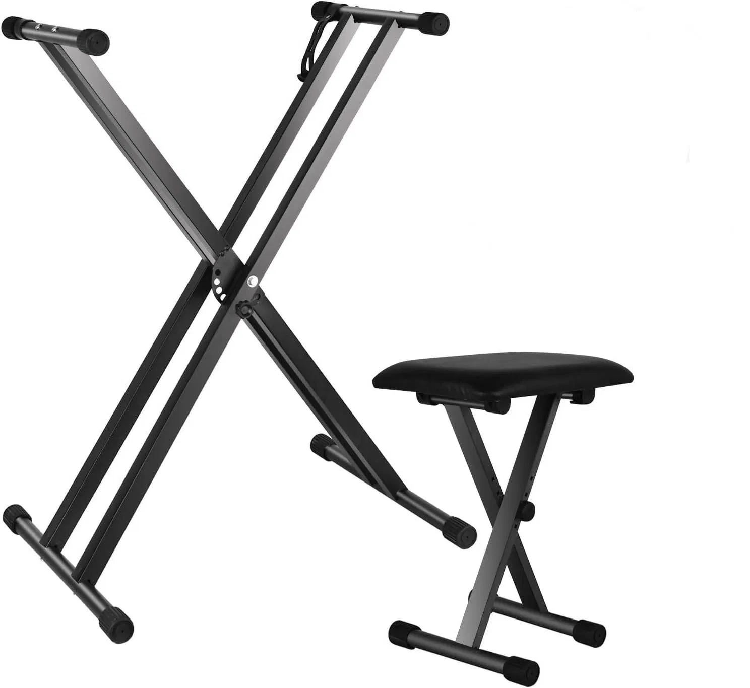 Dual-tube X-Shape Keyboard Stand + Adjustable Folding Piano Bench Stool Seat Black photo 1