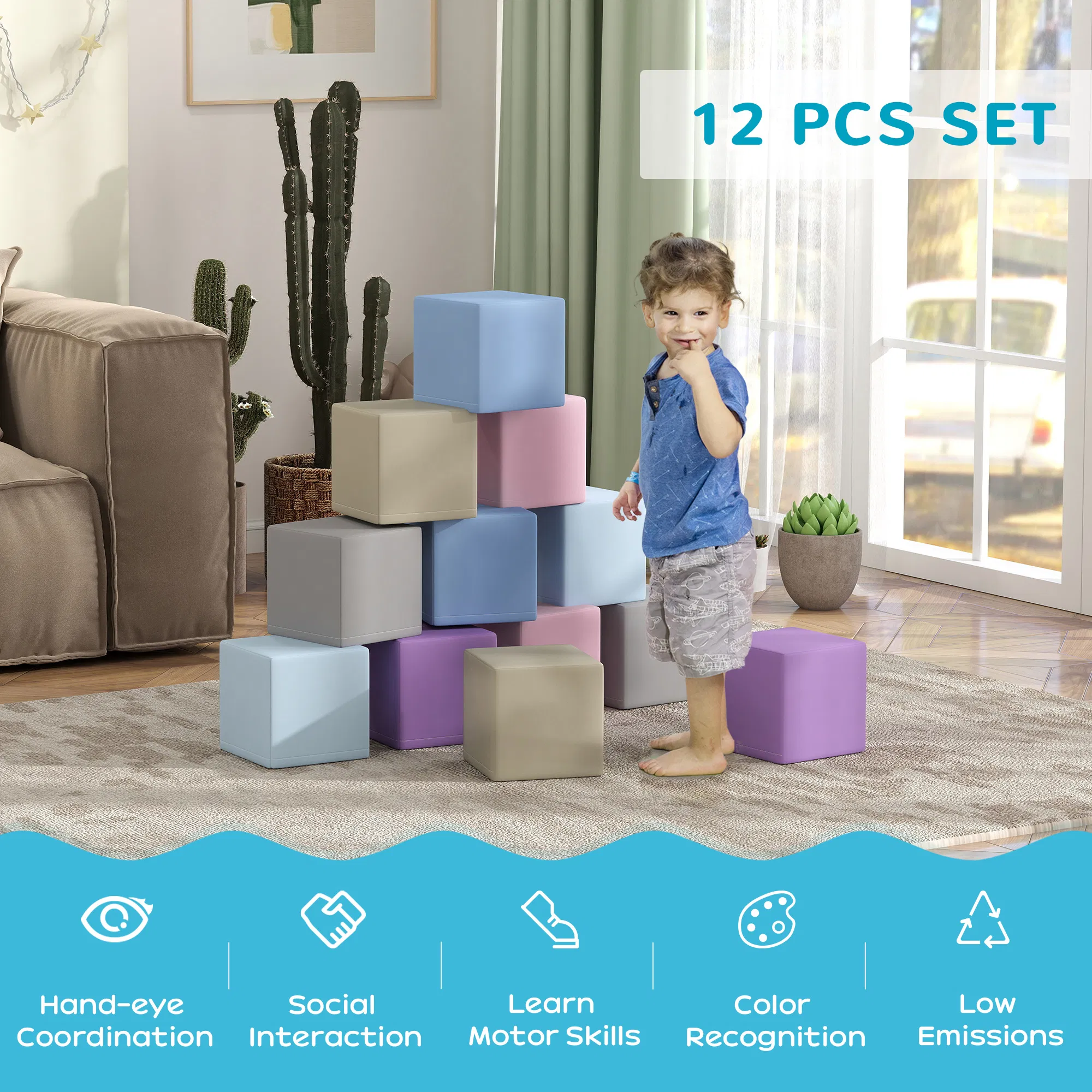 12 Piece Soft Play Blocks Soft Foam Toy Building And Stacking Blocks - Multicolours photo 3