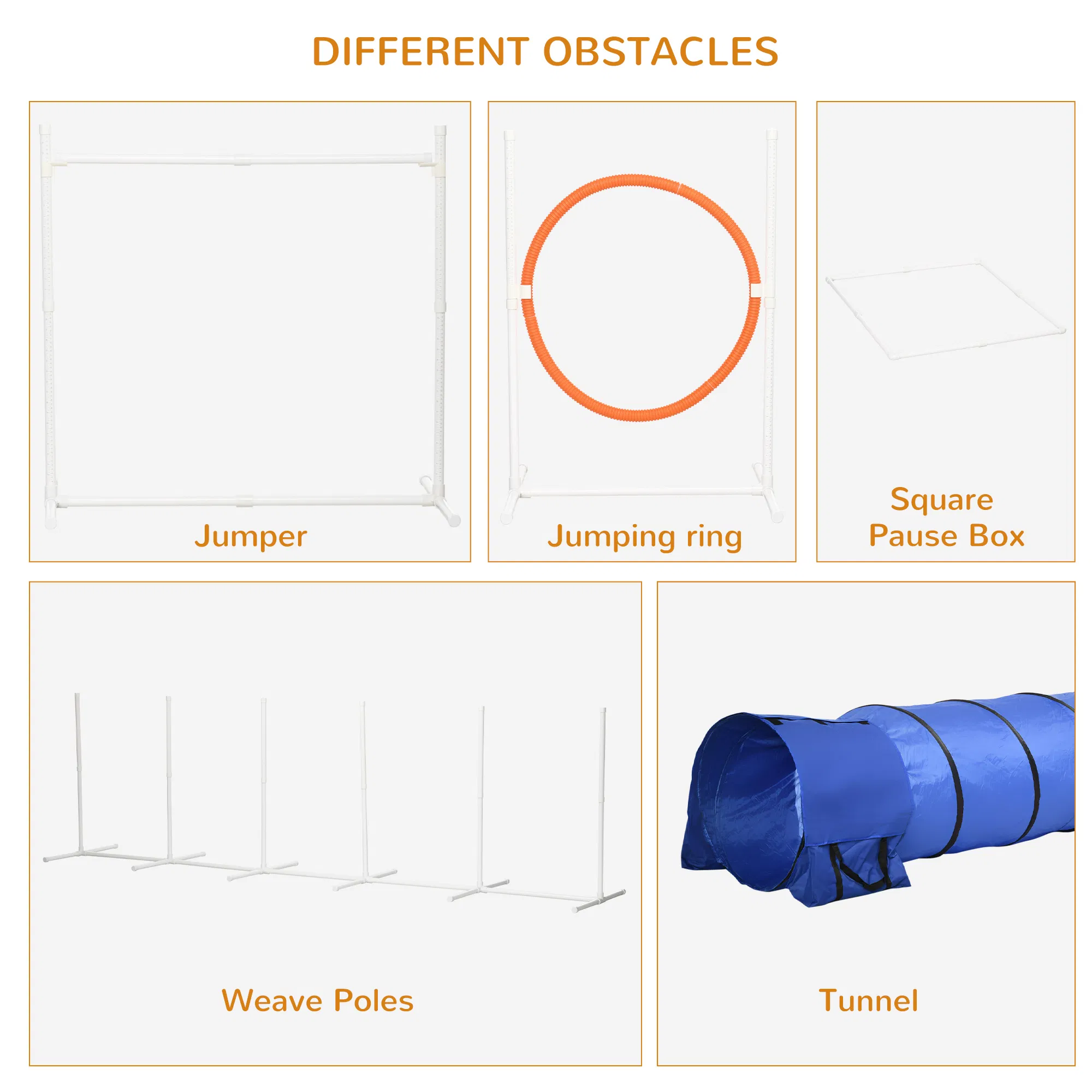 5Pcs Dog Agility Training Equipment with 8.7KG Net Weight, Pet Agility Set with Tunnels, Adjustable Jump Ring, Jumper, Weave Poles, Square Pause Box, Carrying Bag, Whistle photo 4